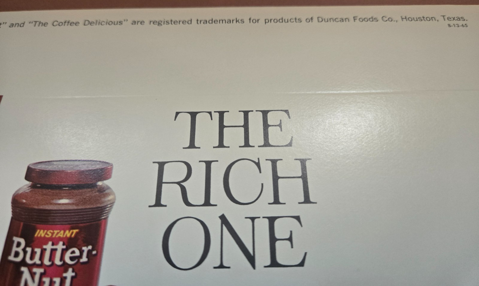 1965 Butter-Nut Coffee “The Rich One” Cardboard Store Display Sign NOS