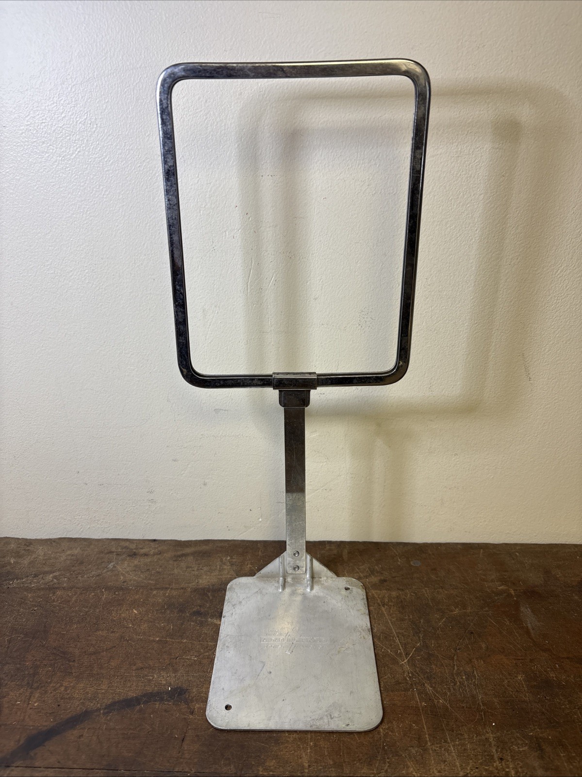VTG 13.5” METAL STAND UP STORE SIGN FRAMES, A DARLING FIXTURES BRONSON MICHIGAN