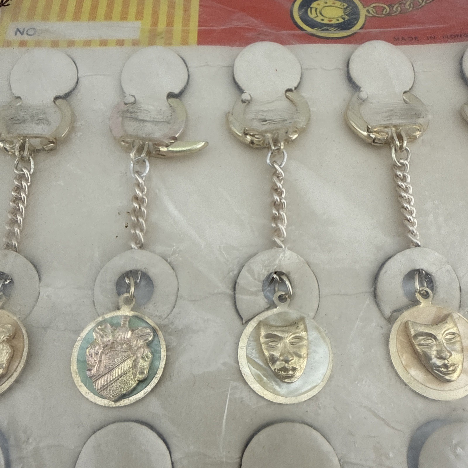 Vtg Novelty Key Chain ALUMINUM Horseshoe Windmill + Charm Original Display of 12