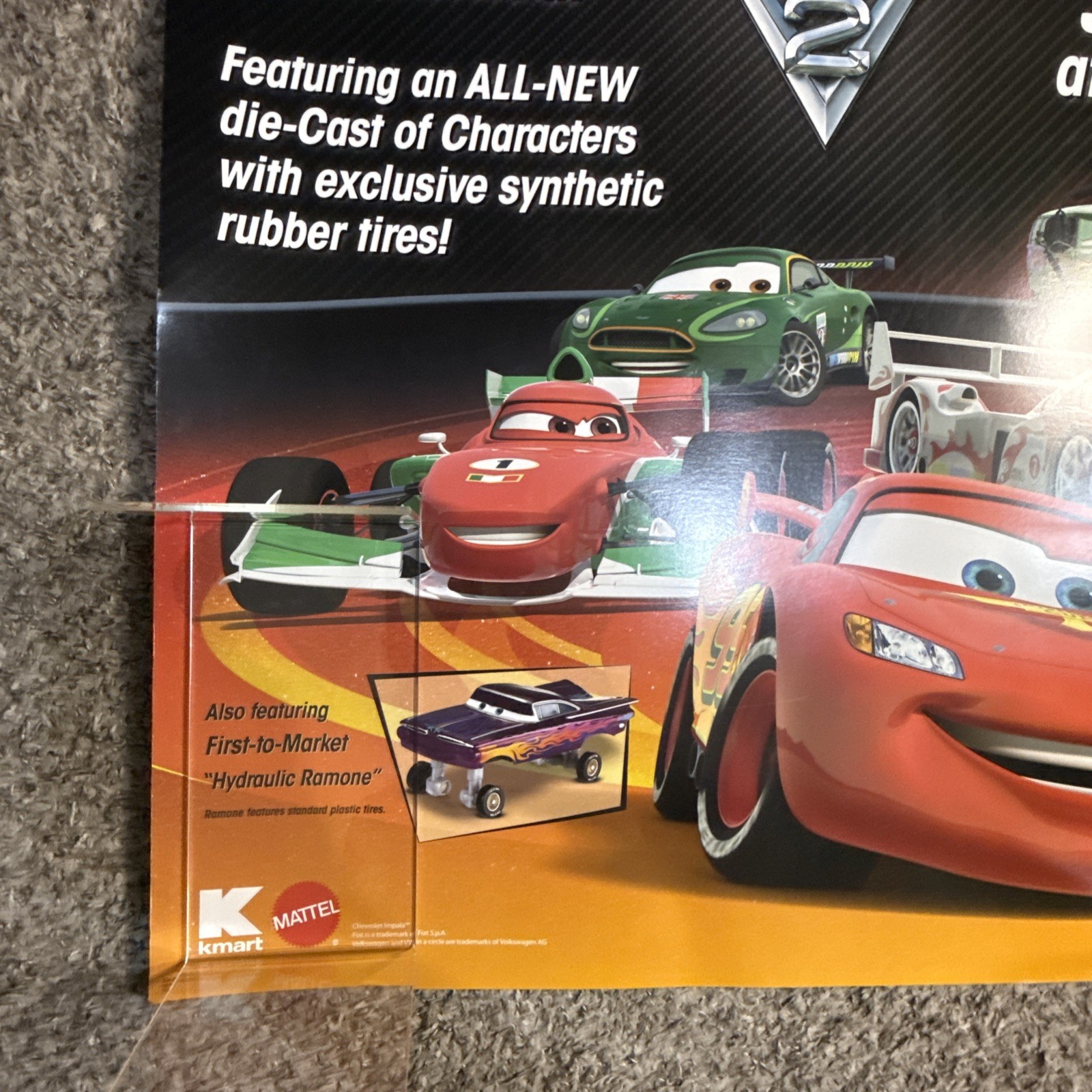 Disneys Cars 2 Diecast Toys Mattel Kmart Store Display Sign Poster 30×30” in