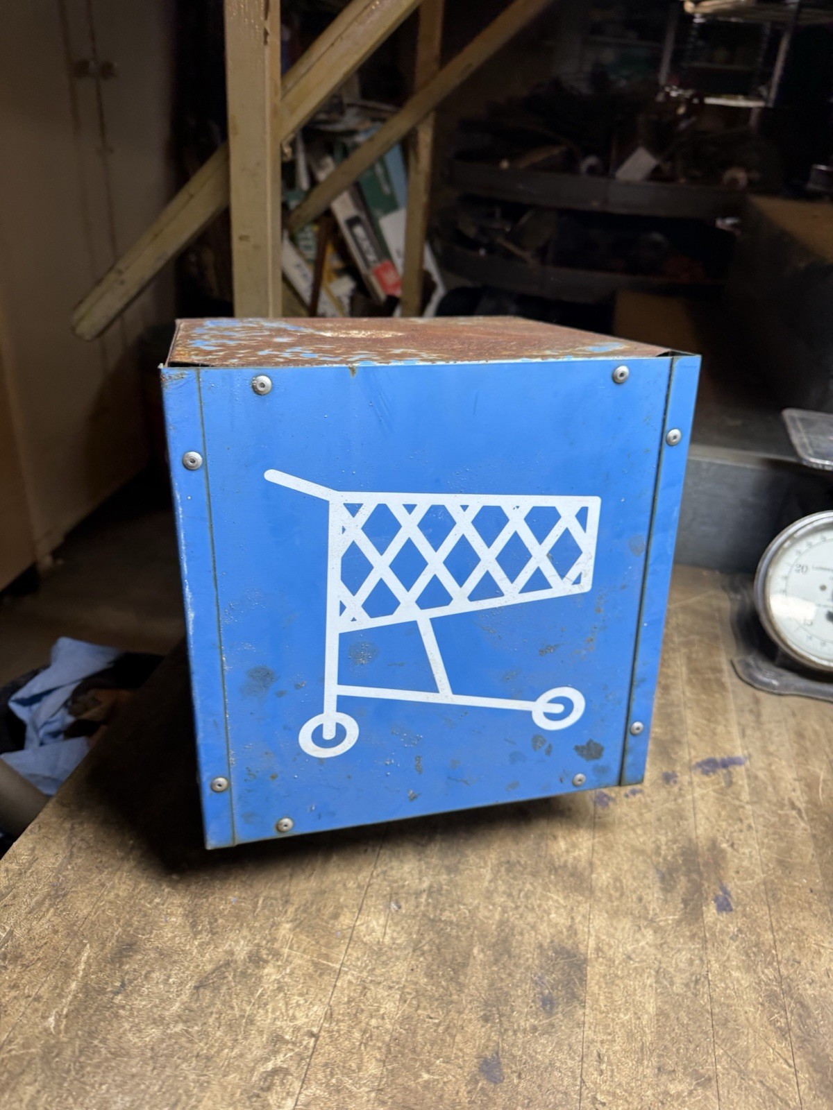 Vintage Grocery Store Shopping Cart Return Corral Display Metal Tin Sign USA