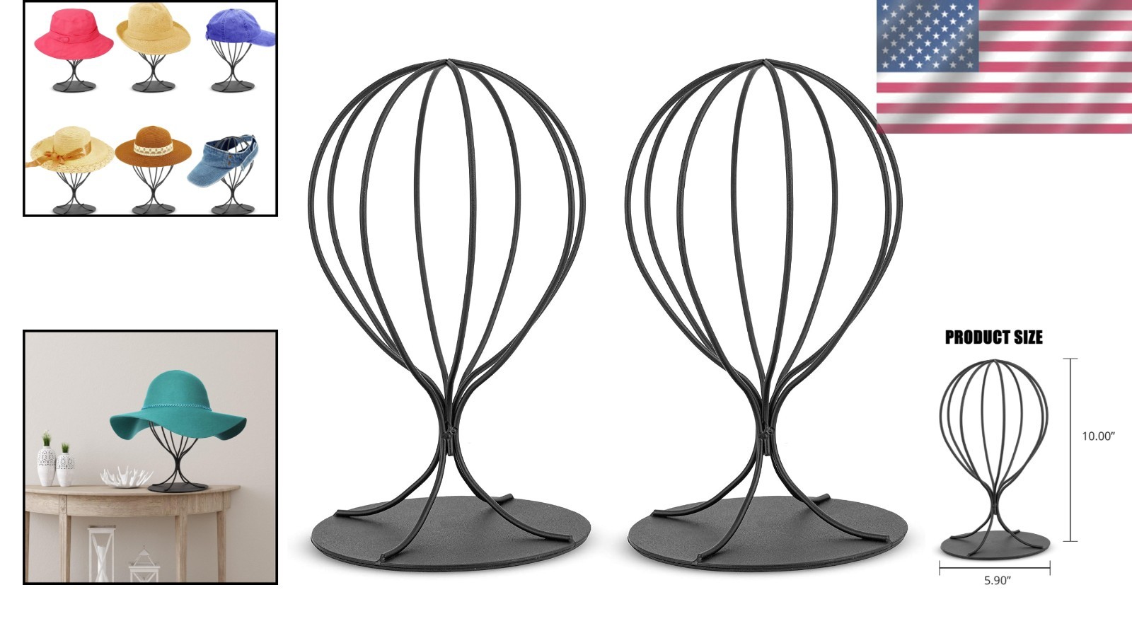 Hat Display Stand Set 2 Metal Black Sturdy Modern Wig Fedora Hat Organizer