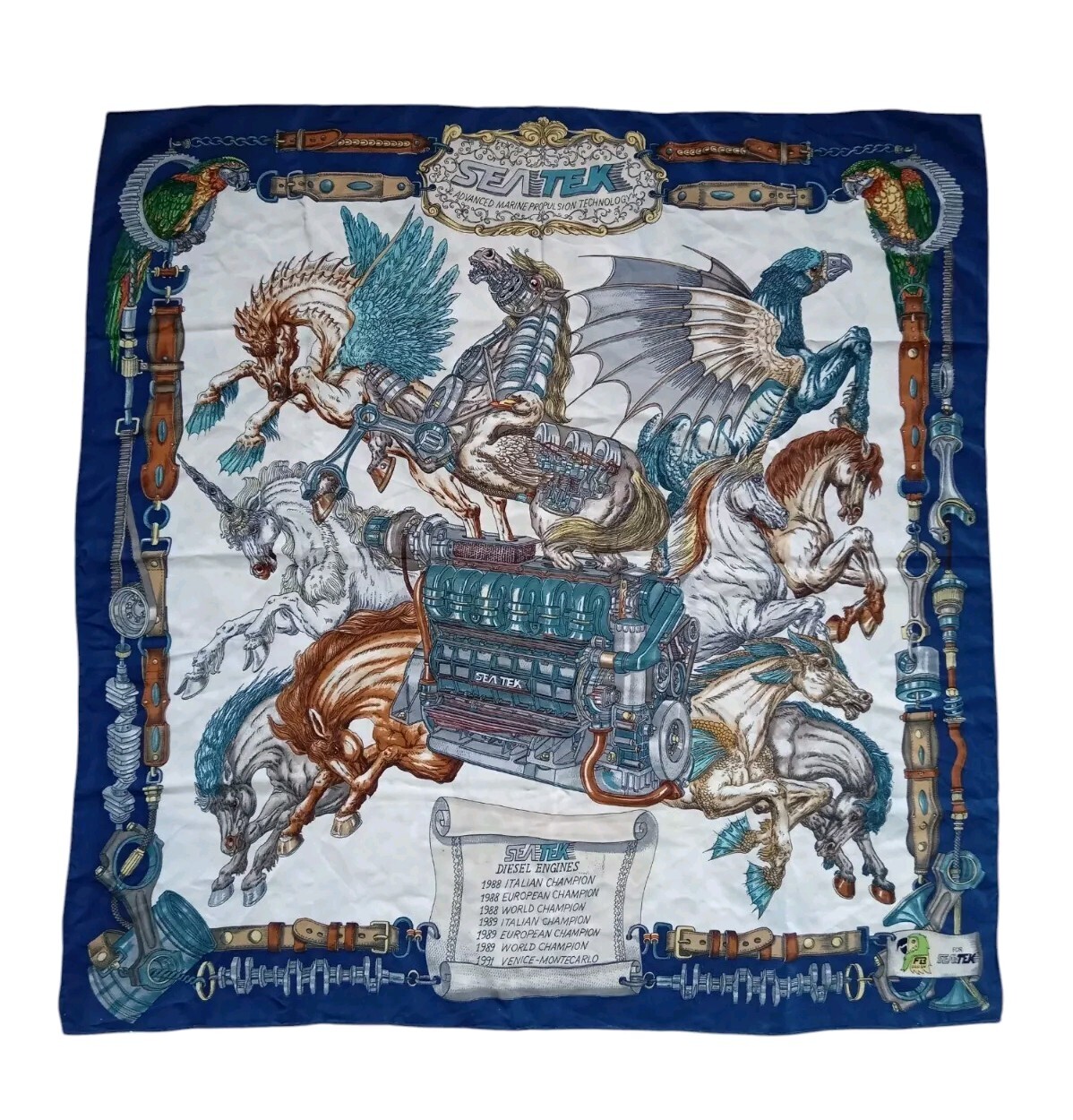 *HH* Foulard Seta Pubblicitario Sea Tek Seatek Azienda Carlo Bonomi Motore Horse