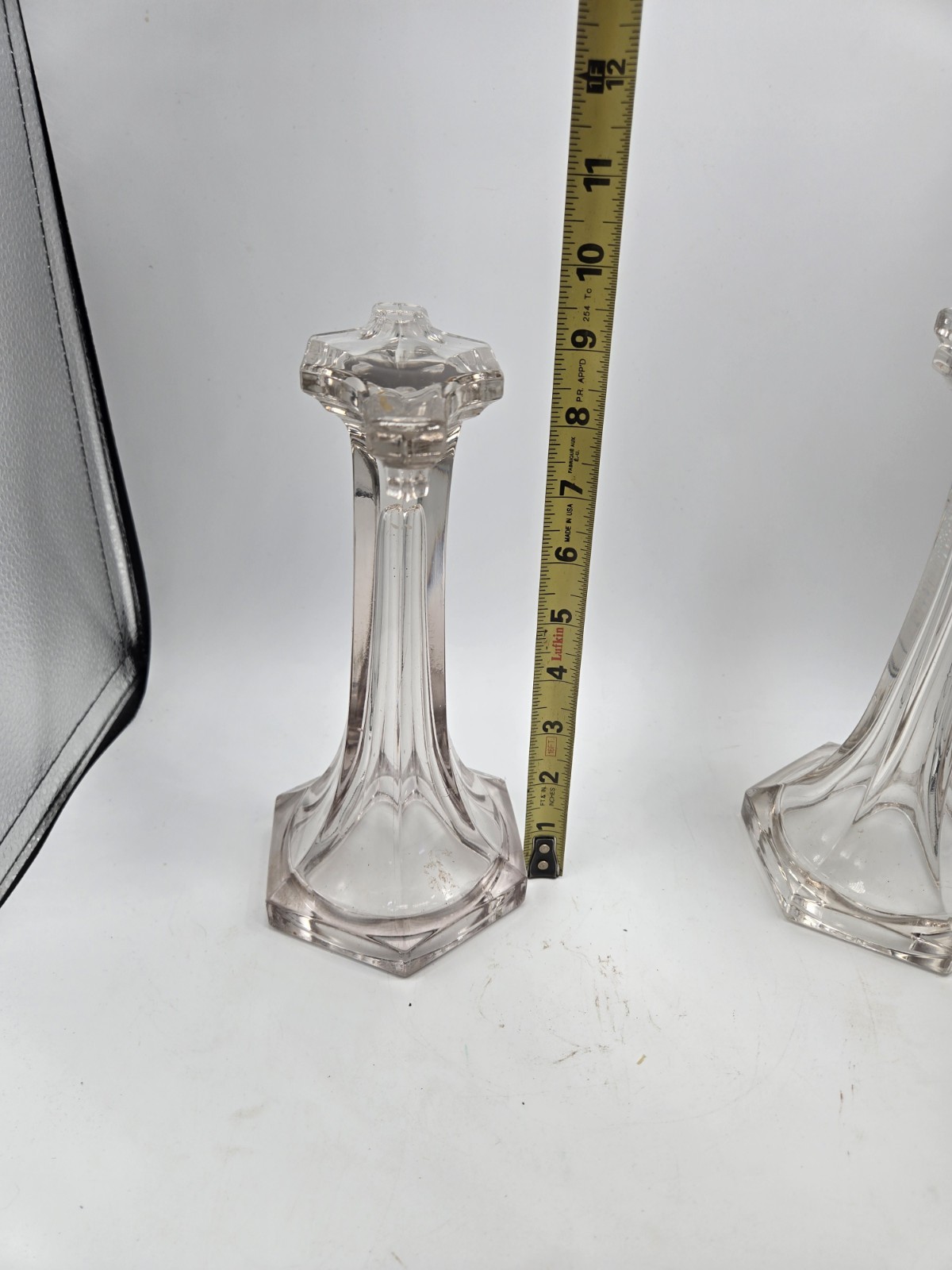 Pair Vintage Crystal Glass Shelf Pedestals Soda Shop Display Stands