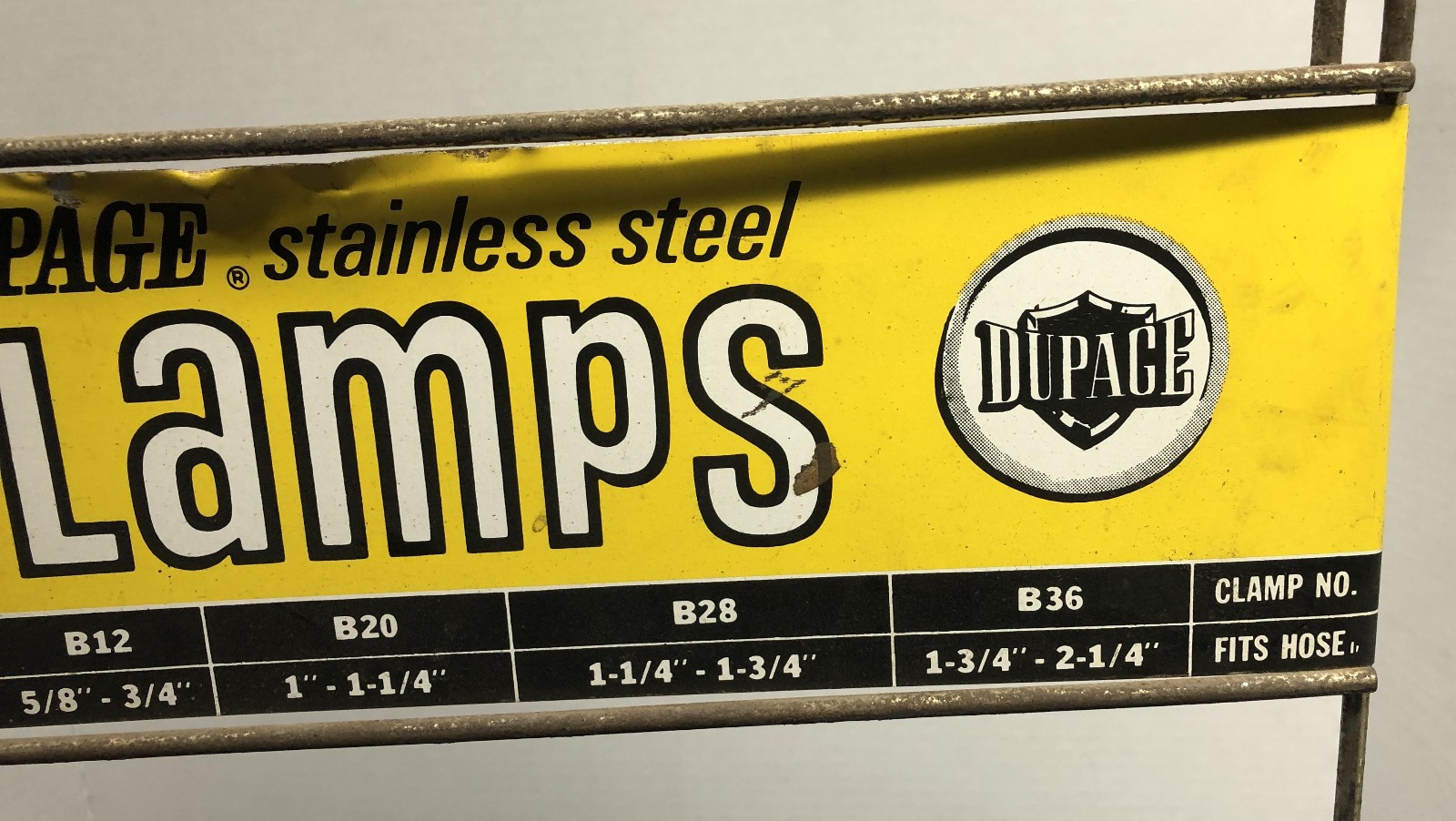 Du Page Stainless Steel Hose Clamps Counter Display Rack vintage sign gas oil