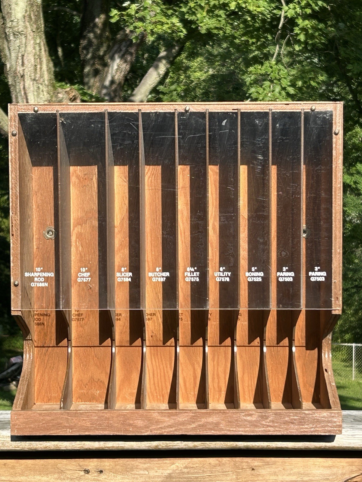 VTG EKCO Kitchen Knives Country Store Sales Display Rack Wood Hanging Countertop