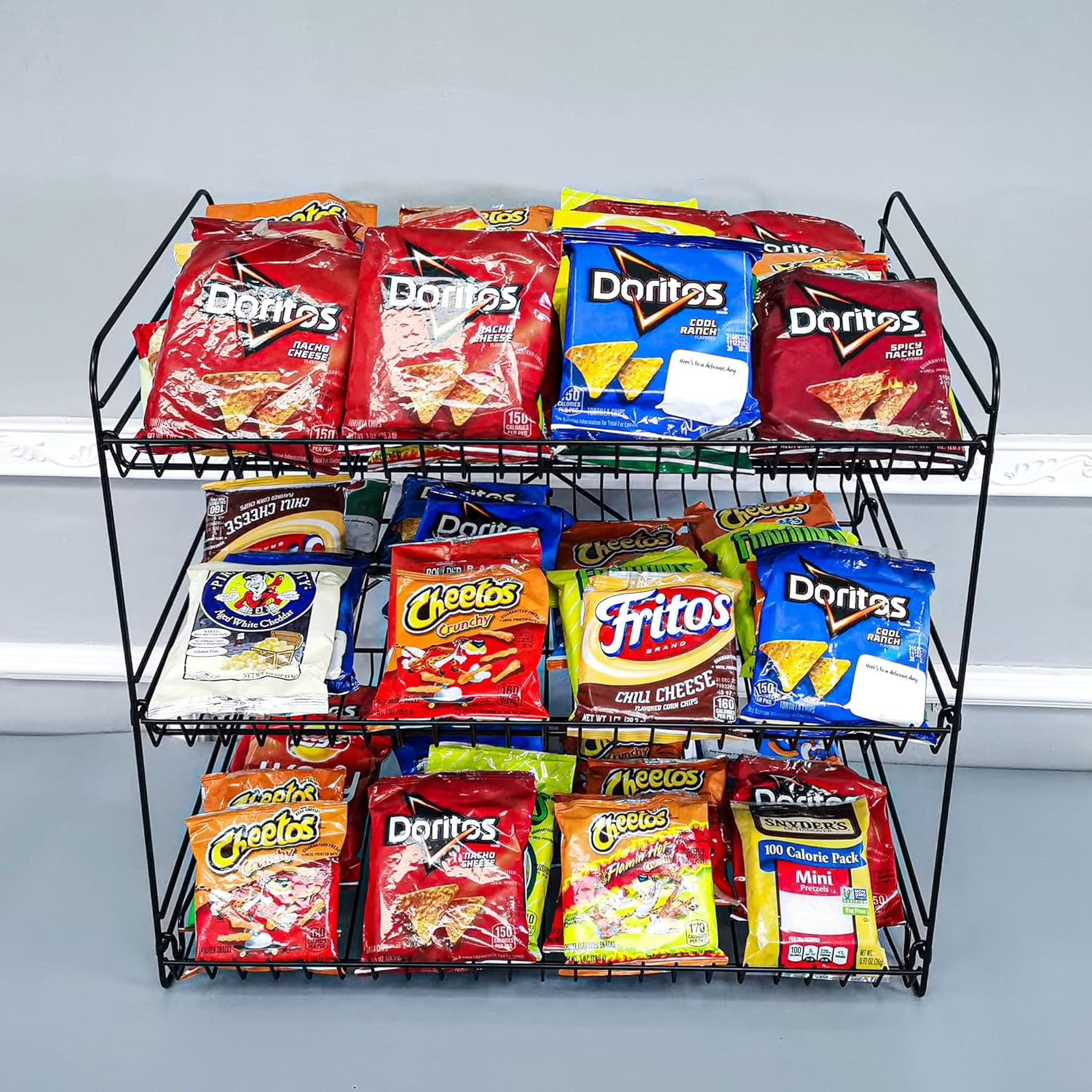 24×14.9×23.2 Inch 3-Tier Wire Display Rack for Countertop Snacks Books Pantry