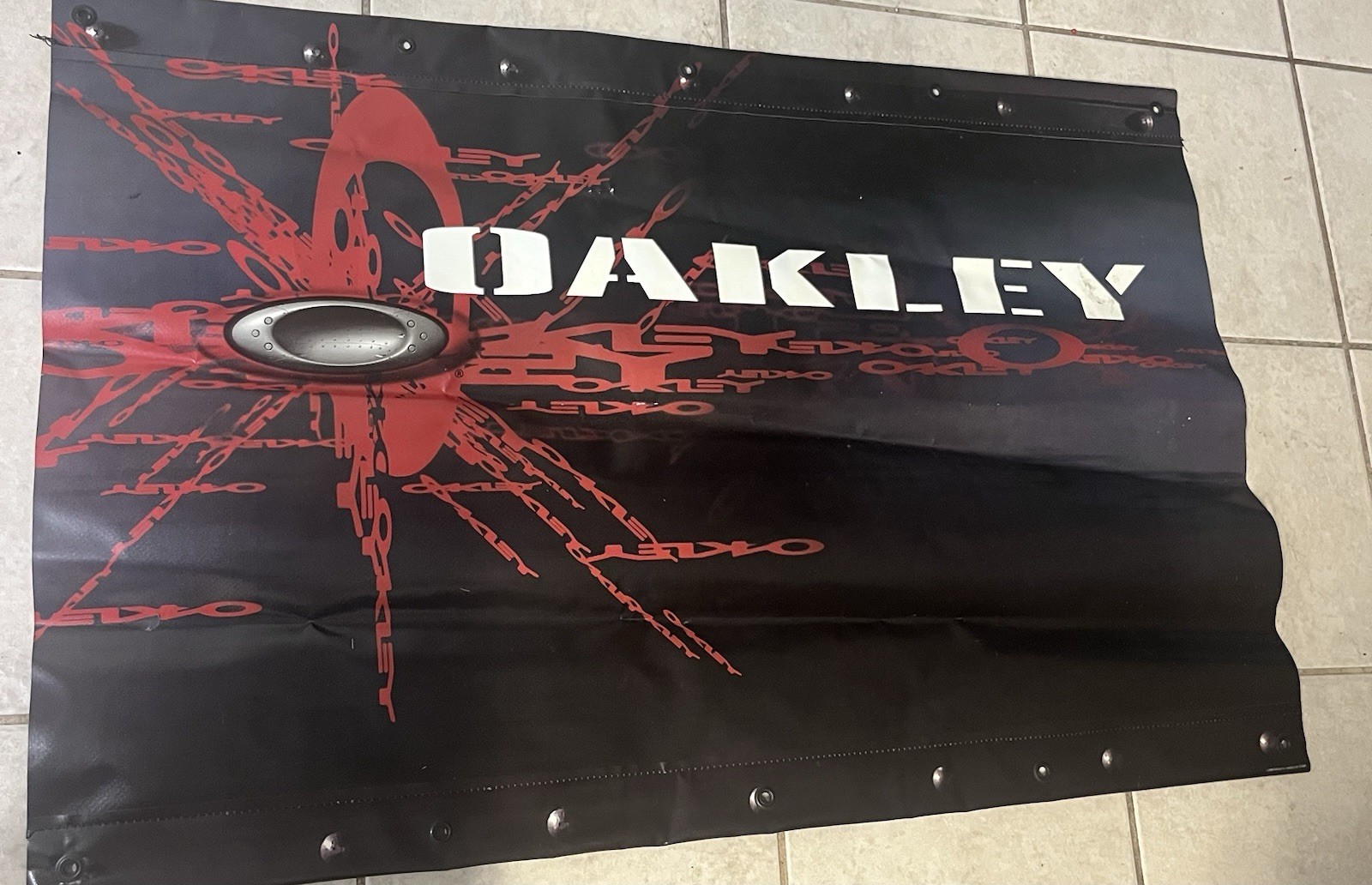 2004 Vinyl Oakley Advertising Banner Sign Two Sided Black & Red 27”x40” RARE