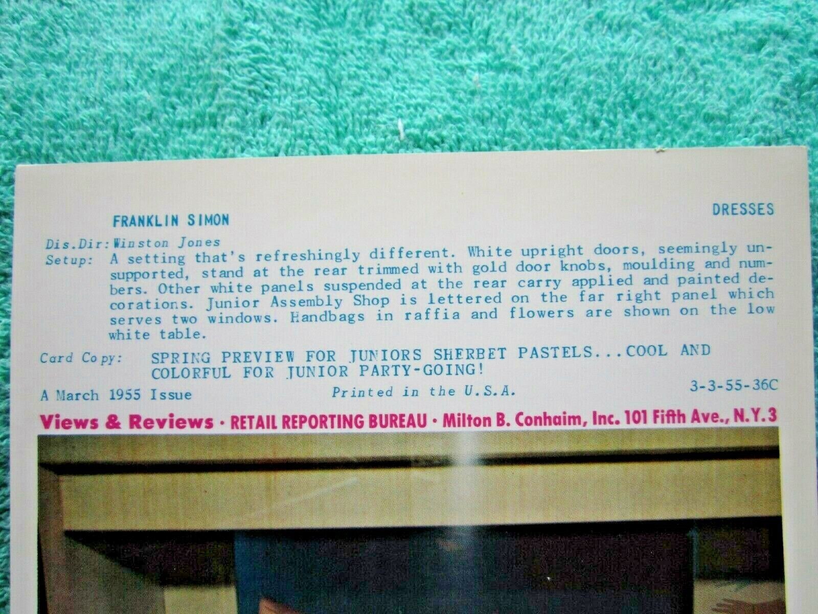 1955 FRANKLIN SIMON STORE WINDOW DISPLAY SHERBET PASTELS PHOTOGRAPH PRINT #155