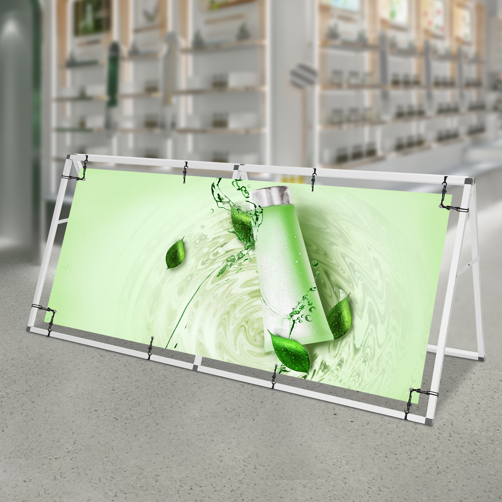 Double Sided Poster Display Stand Horizontal Floor Standing Display Banner Stand