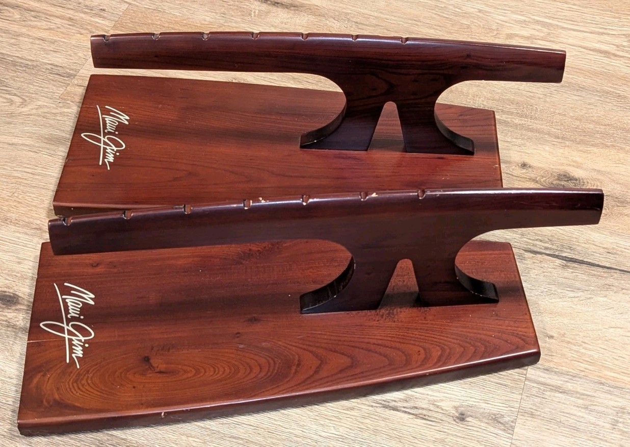 Pair (2) of Maui Jim Wooden Displays Multi Glasses Countertop Retail Sales Rack