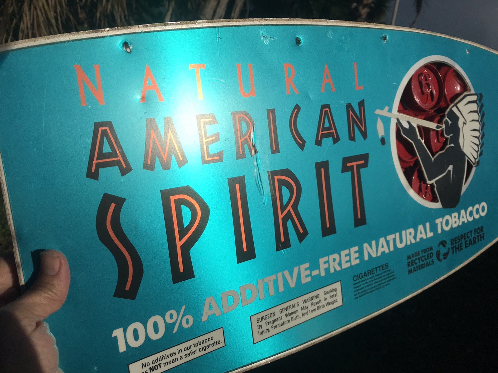 Vintage Store Display Sign Aluminum Double Sided Natural American Spirit Tobacco