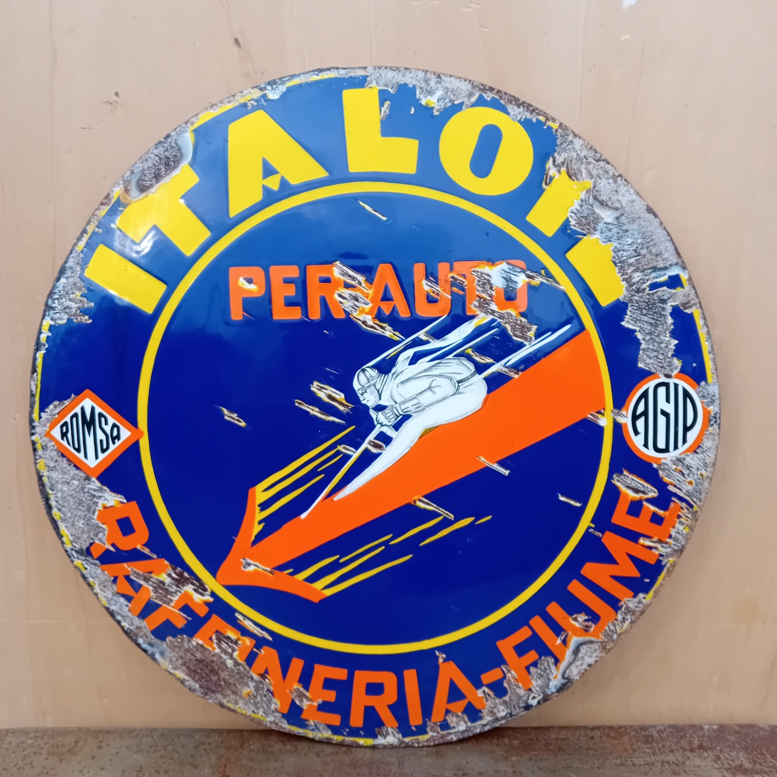 Italoil River Refinery Enamel Table Sign