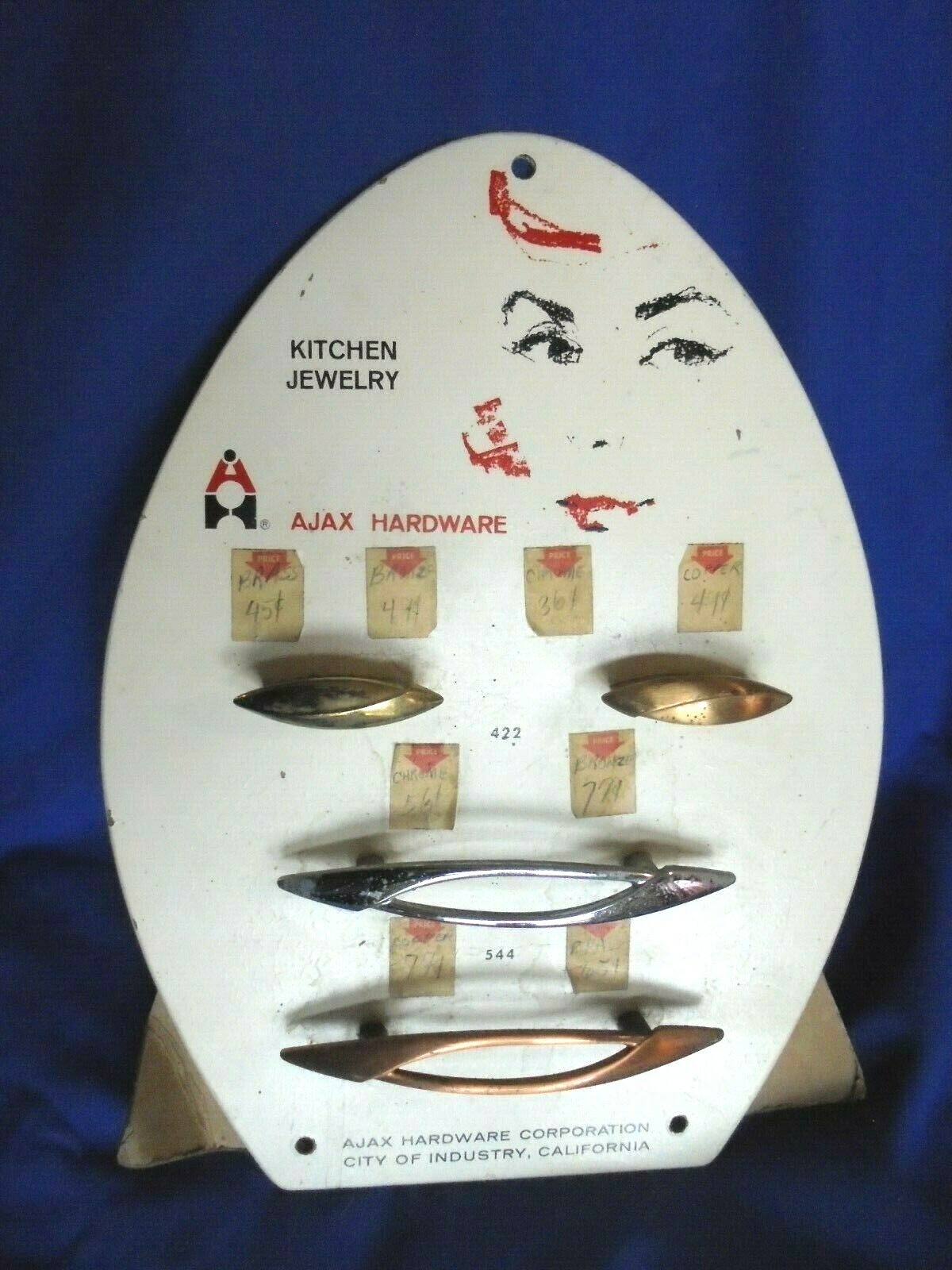 Vintage Ajax Hardware Kitchen Jewelry Drawer Pull & Cabinet Door Pulls Display