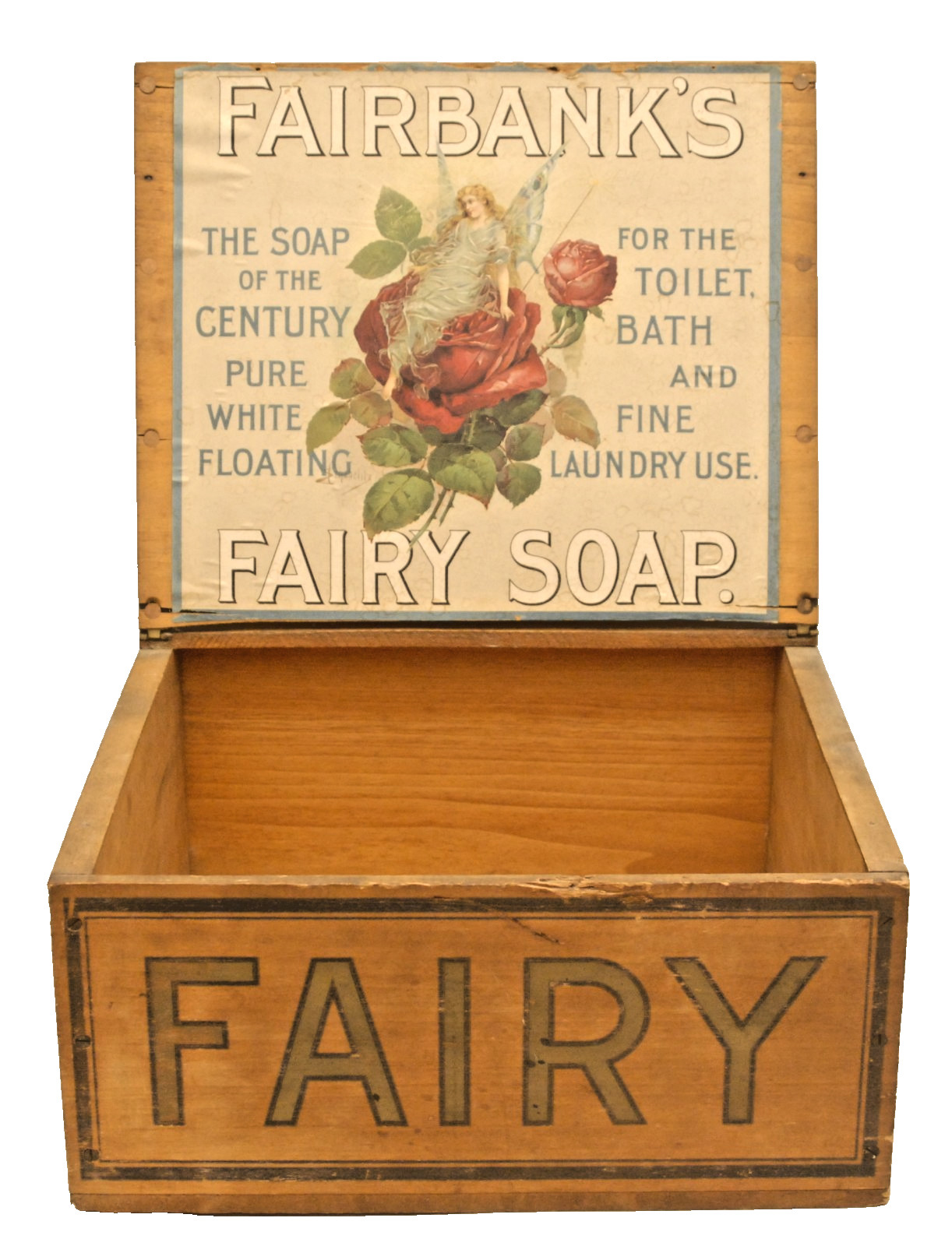 GREAT ANTIQUE FAIRBANK’S FAIRY SOAP WOOD ADVERTISING COUNTRY STORE DISPLAY BOX