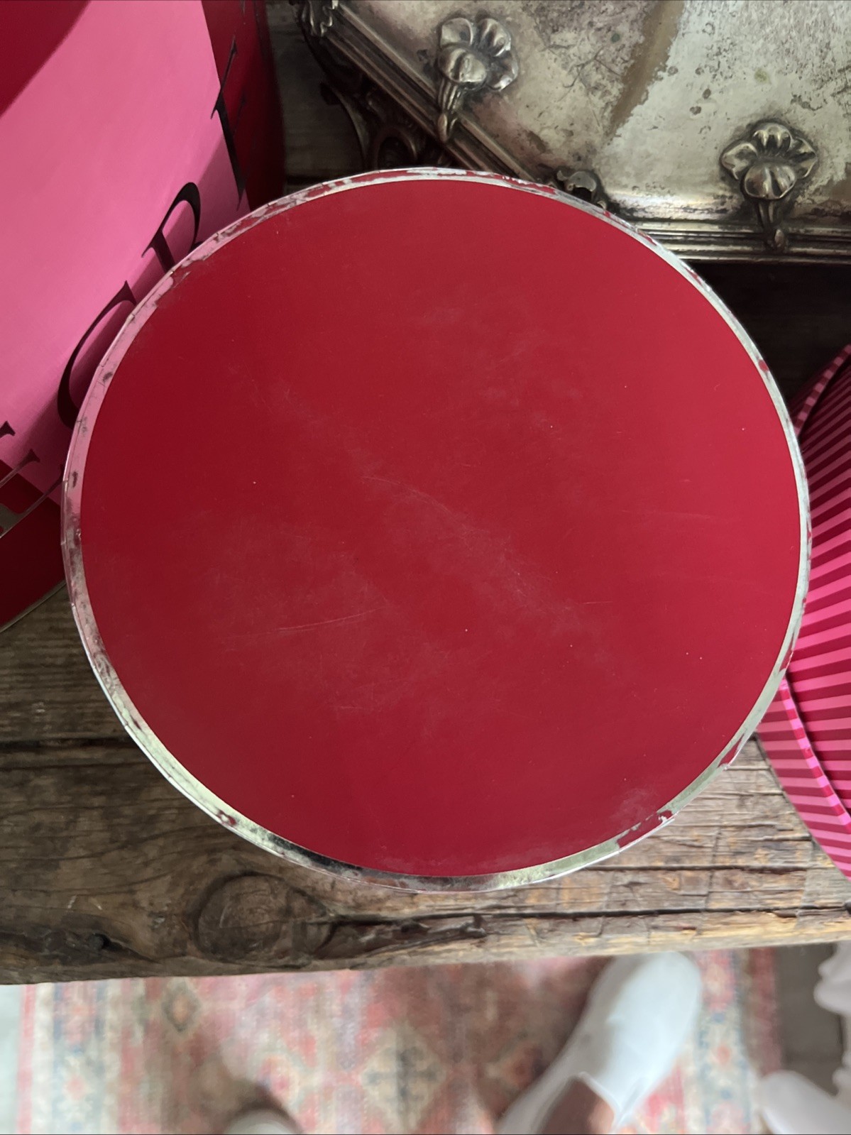 HUGE Victoria’s Secret VINTAGE Red Pink Striped Collectible Display Hat Box Set