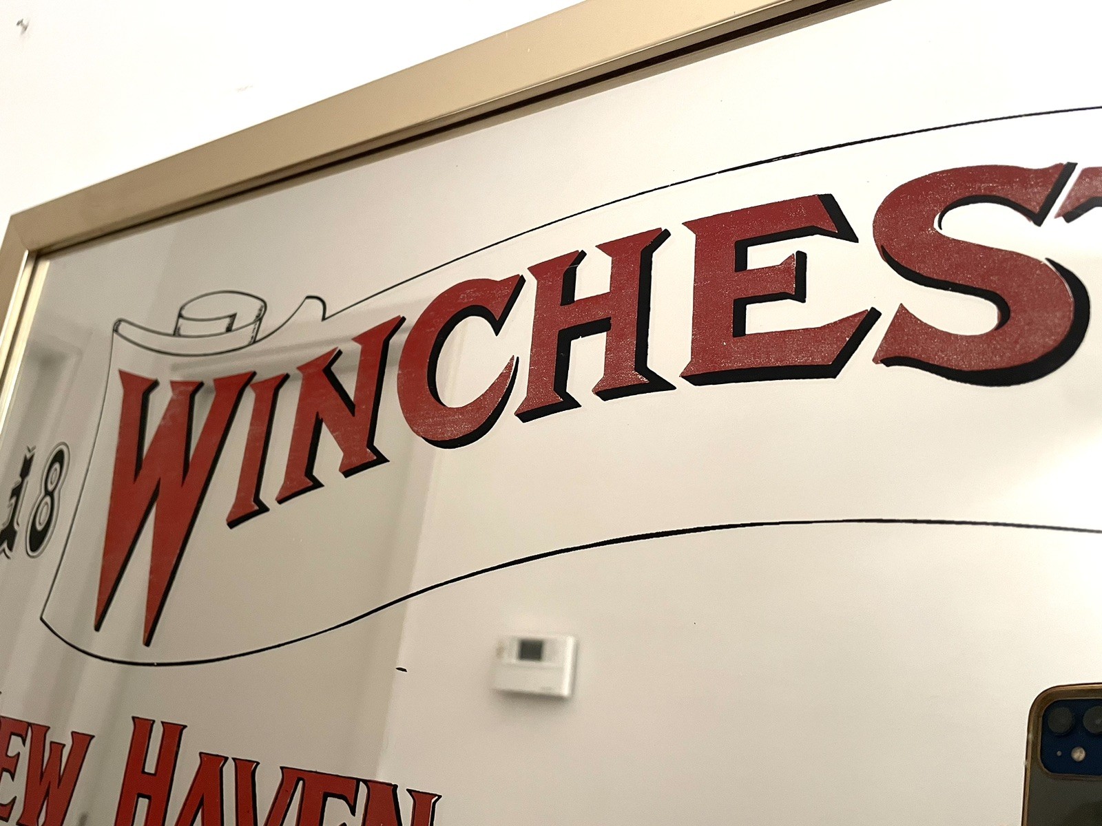 ✅ Large XL Advertising Mirror 70s WINCHESTER Rifles Brass Frame