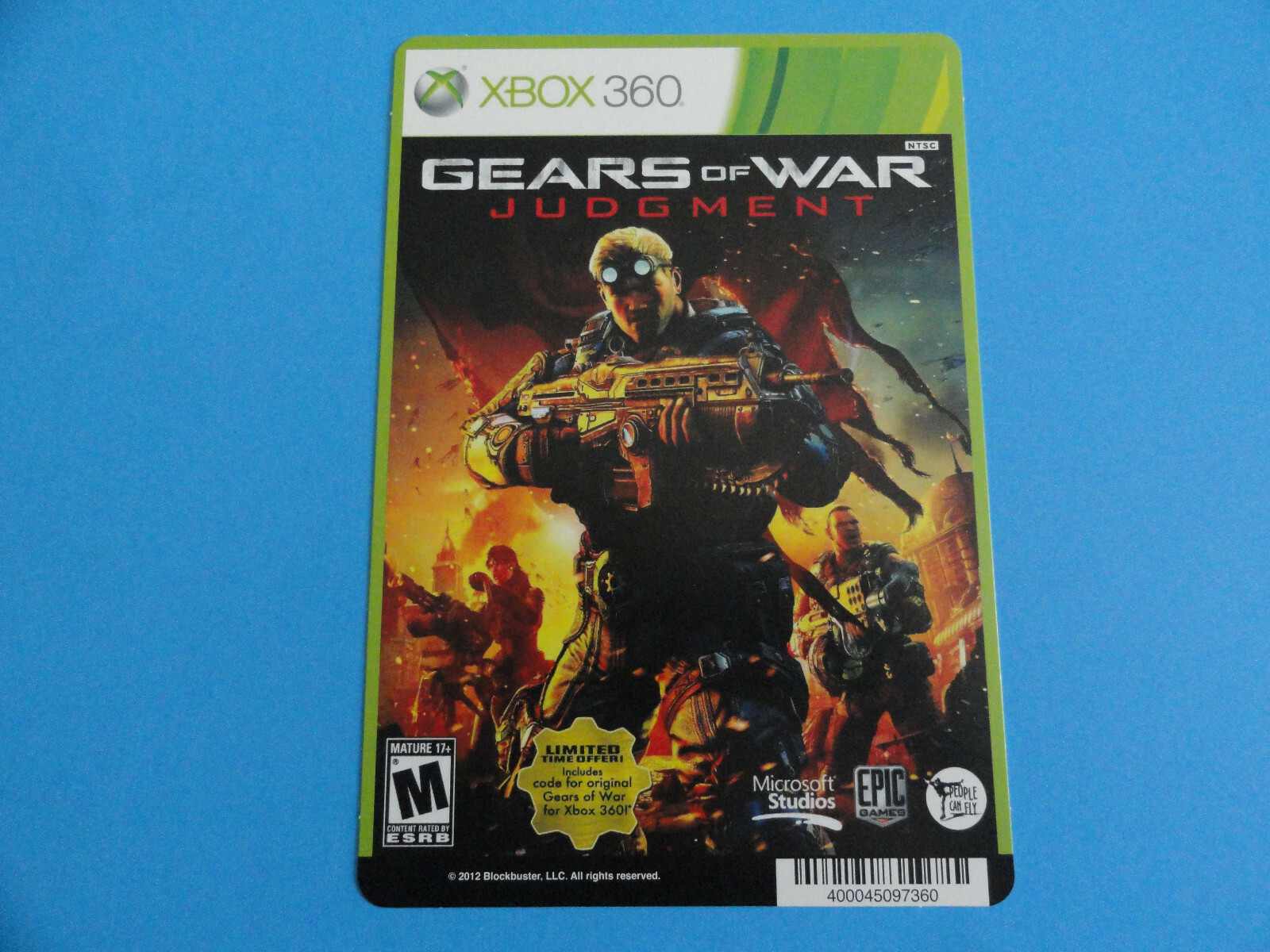 XBOX 360 GEARS OF WAR JUDGMENT BLOCKBUSTER VIDEO BACKER CARD 5″X8″ NO GAME