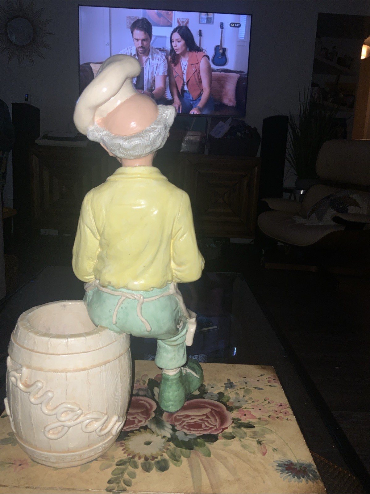 VTG RARE Clown Sitting on a Sugar Barrel Utensil Container Kitchen Statue