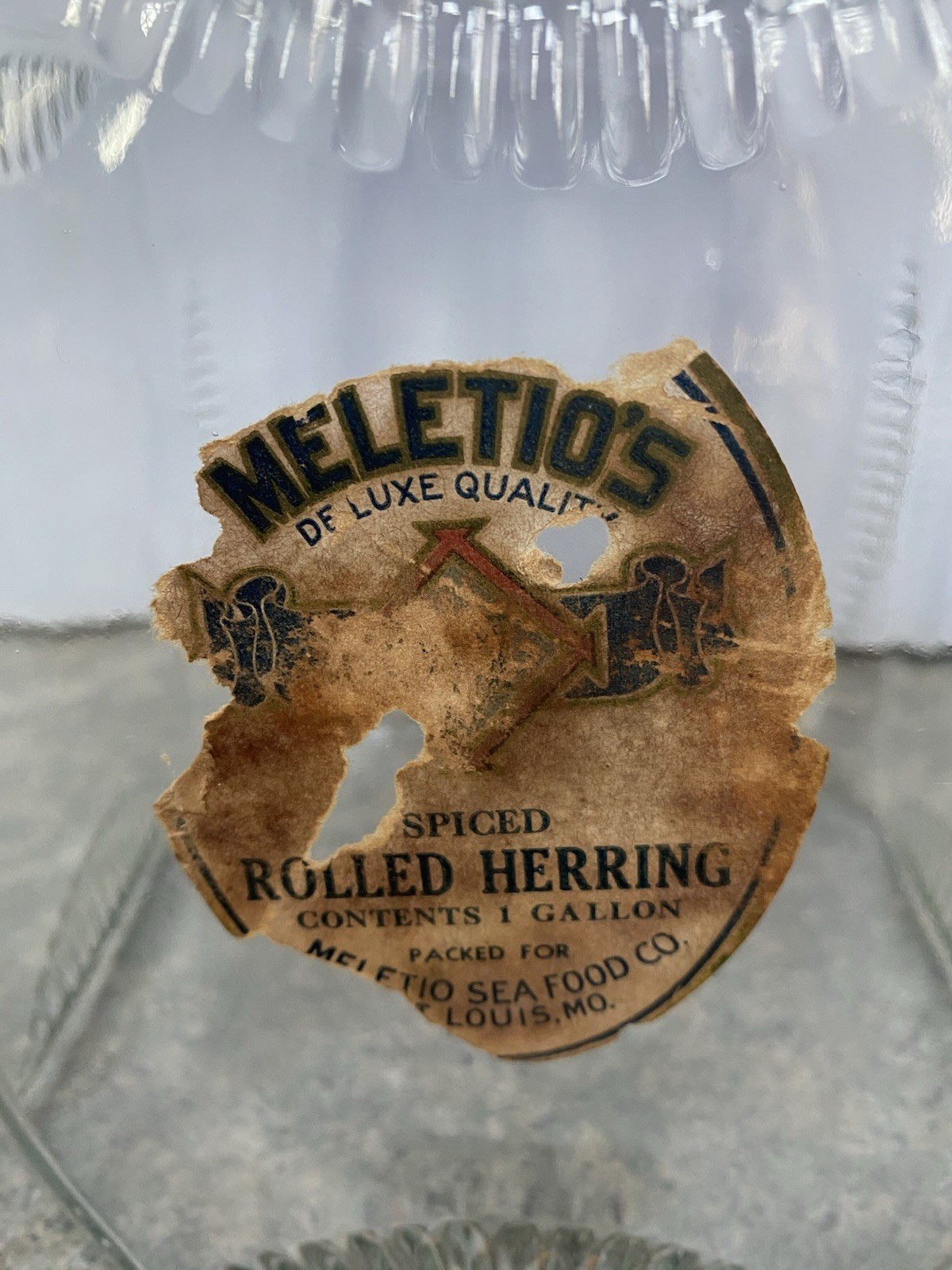 Vintage Square Clear Ribbed Clear Glass Jar w/ Metal Lid Meletios Rolled Herring