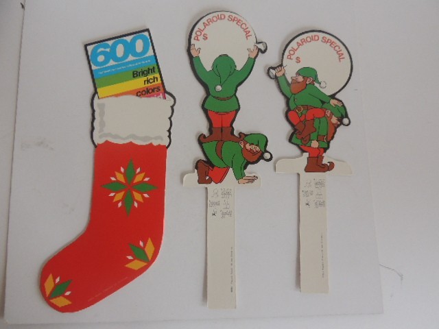 3 Vintage Polaroid POS Store Advertising Christmas Display ELF Sign Land Camera