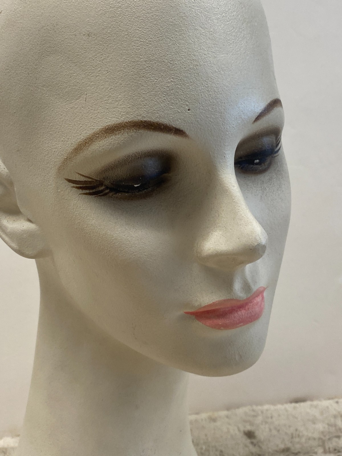 Vintage 1970s Hat Wig Stand Head Store DIsplay Long Neck Ceramic Mannequin