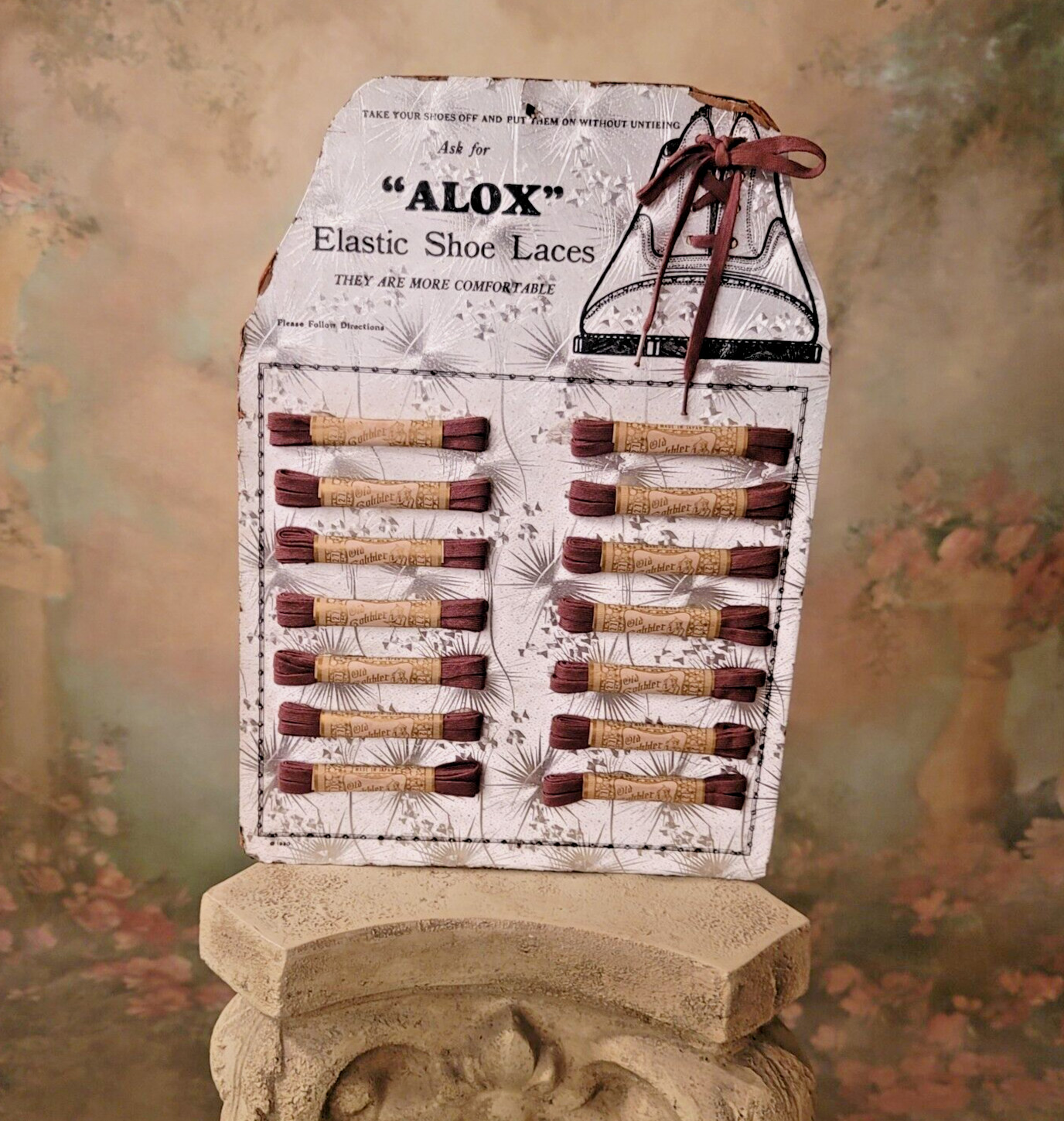 Alox Elastic Shoe Laces Store Display Card With All 14 Laces Shoe Laced on Top