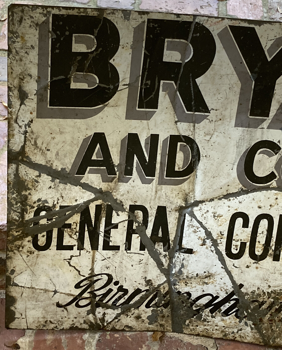 Vintage 1950s-1960s BRYANT CONTRACTORS Bham, Ala Adverti Sign 3ft. x 22 5/8in.