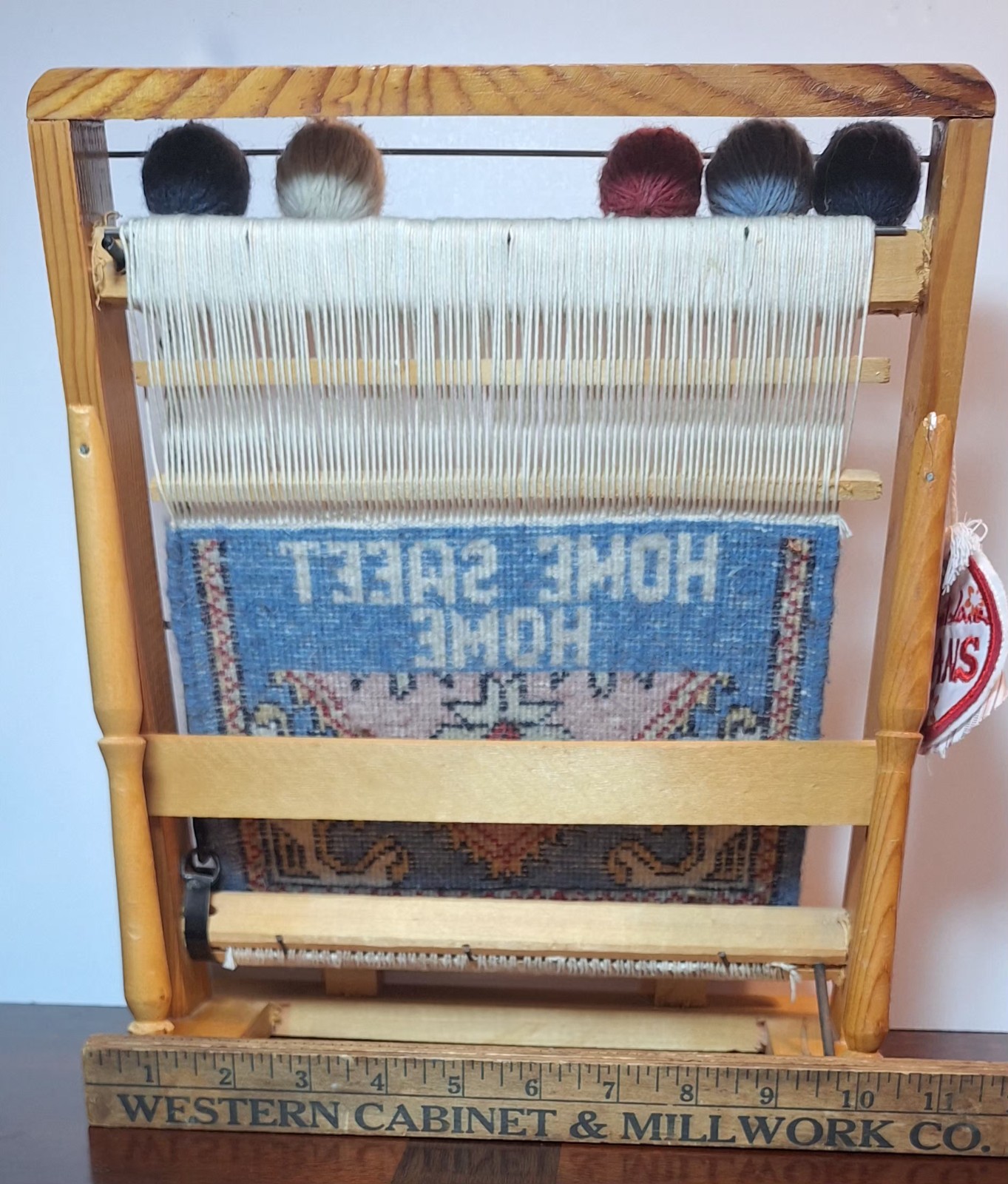 Vintage Mini Loom “Home Sweet Home” Salesman Sample Style W/ Vintage Jeans Patch