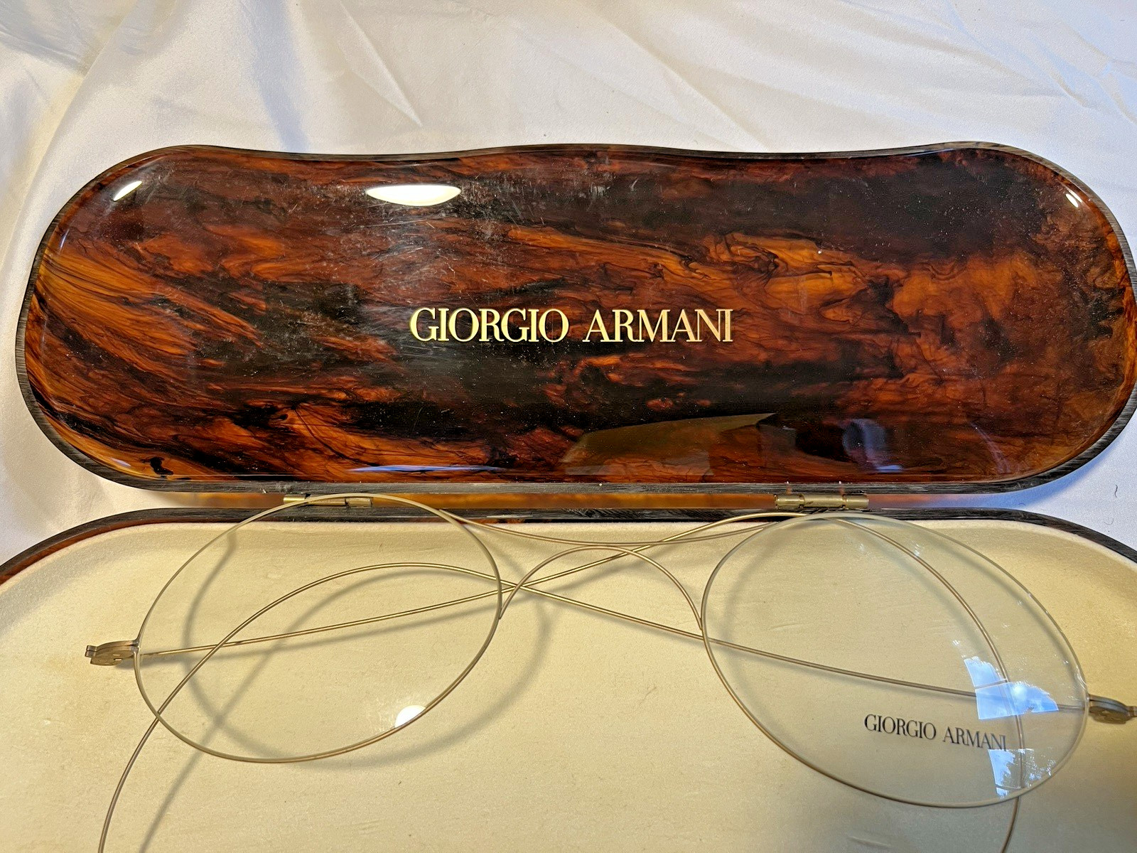 Giorgio Armani 1980s Retail Advertising Display Glasses Case & Wire Rim Glasses