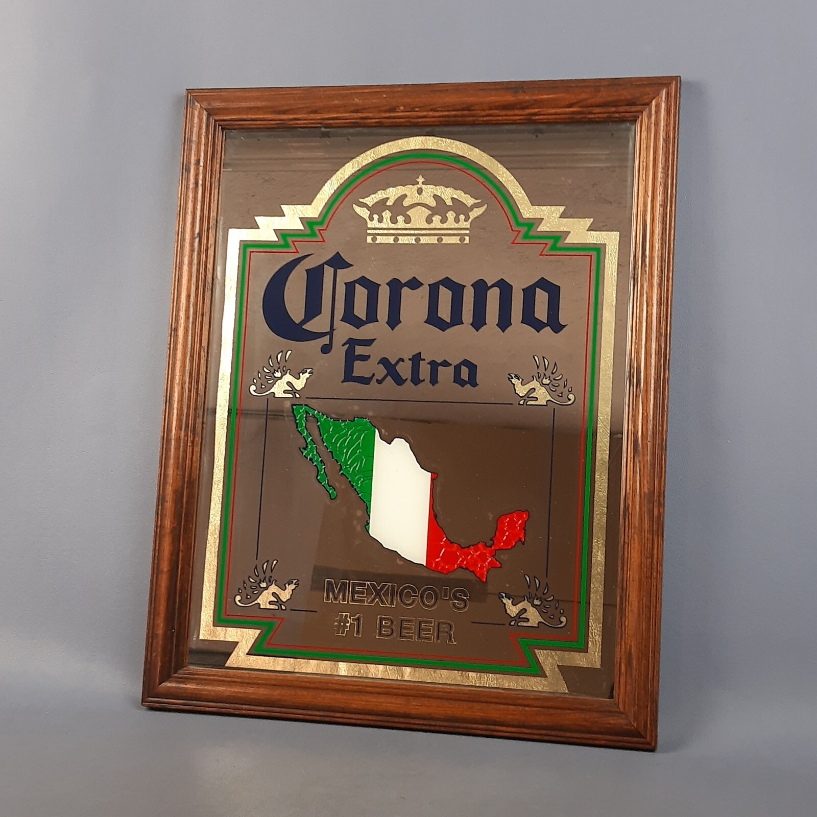 Vintage 1970s Extra Crown Sign Wall Picture Advertising Mirror