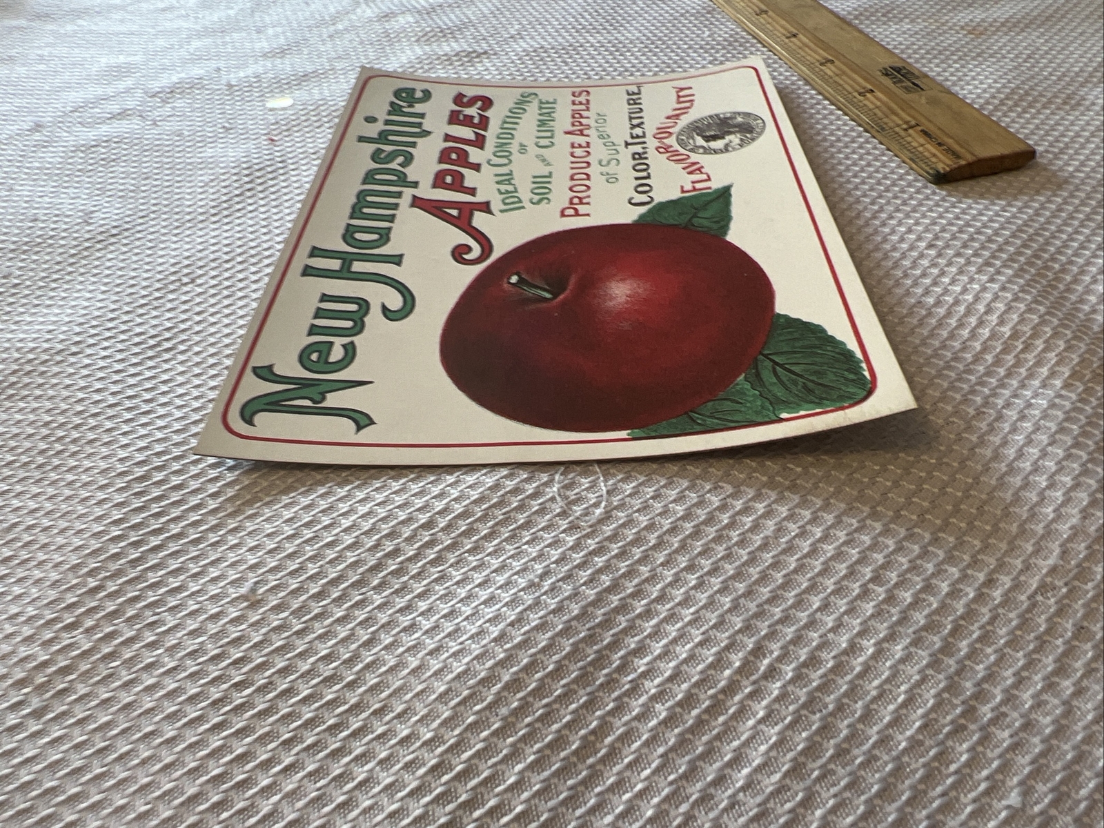 New Hampshire Cardboard Apples Store Sign 7 X 5 1/2 Inches NH Farm Advertising
