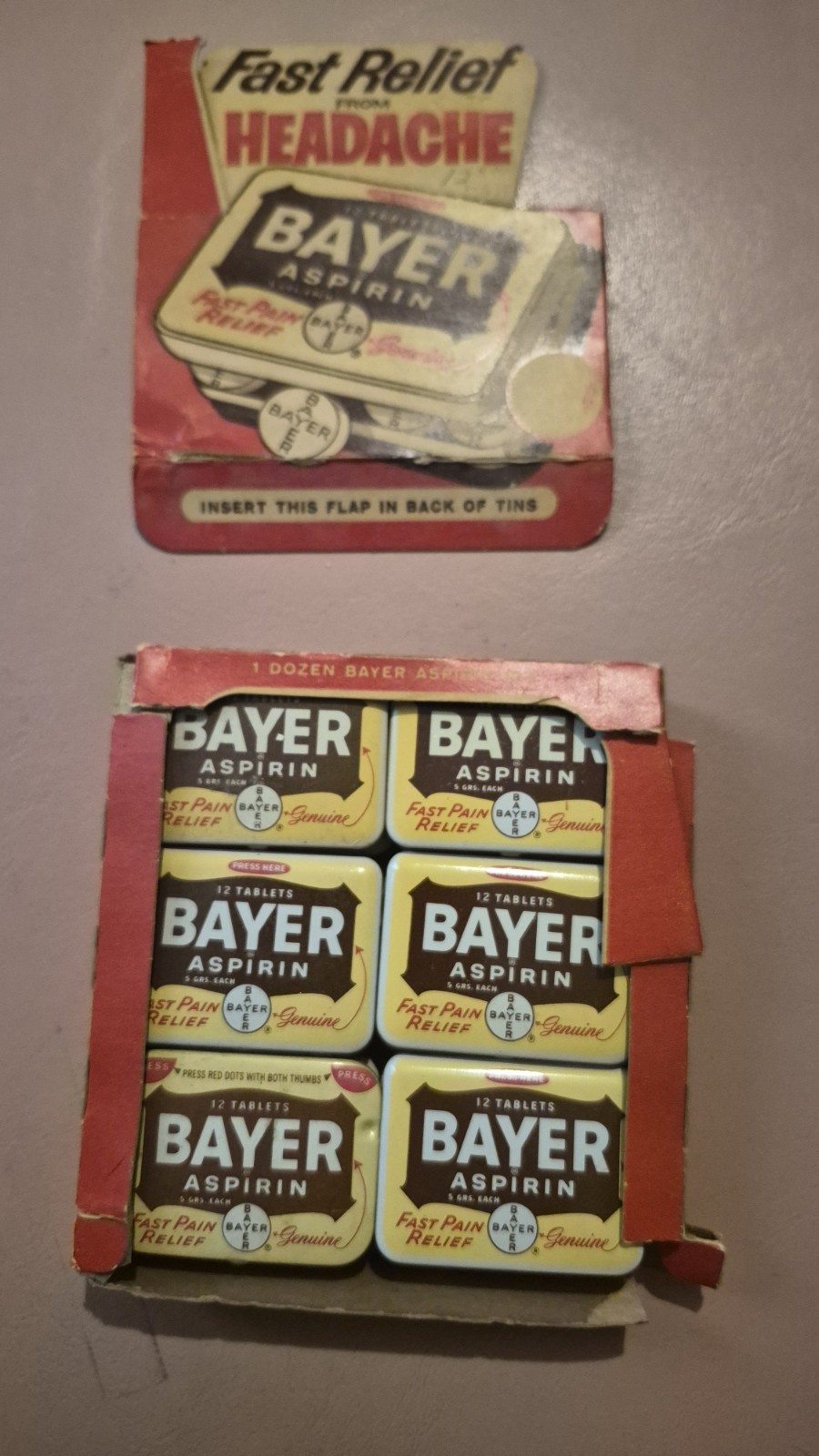 Vintage Bayer Aspirin Store Display Advertising Box Full 12 Tins With Tablets