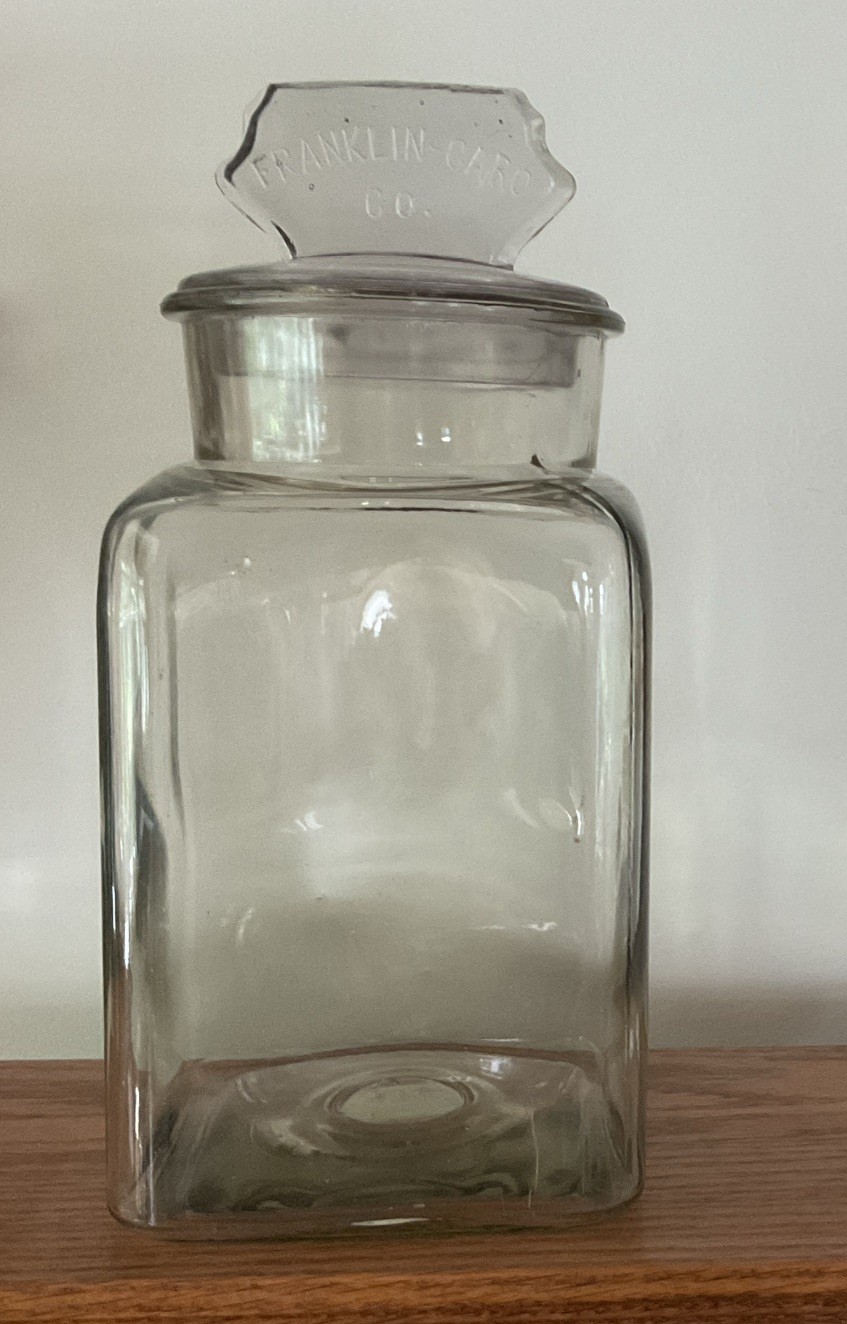 Antique Franklin Caro Co Store Candy/Gum Glass Jar & Lid