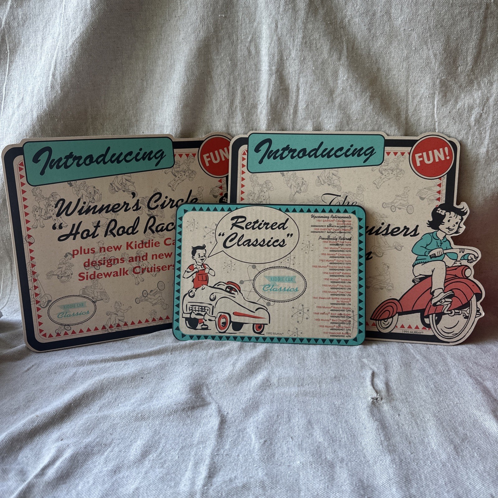VTG Hallmark Kiddie Car Classics Retail Signage Lot – Sidewalk Cruisers Display