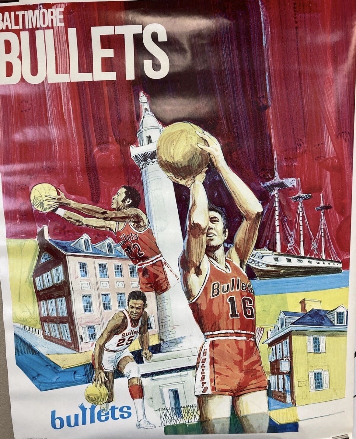 Vintage Rare 1970 Baltimore Bullets 23 X 29 Poster Promotions Inc NBA Free Ship