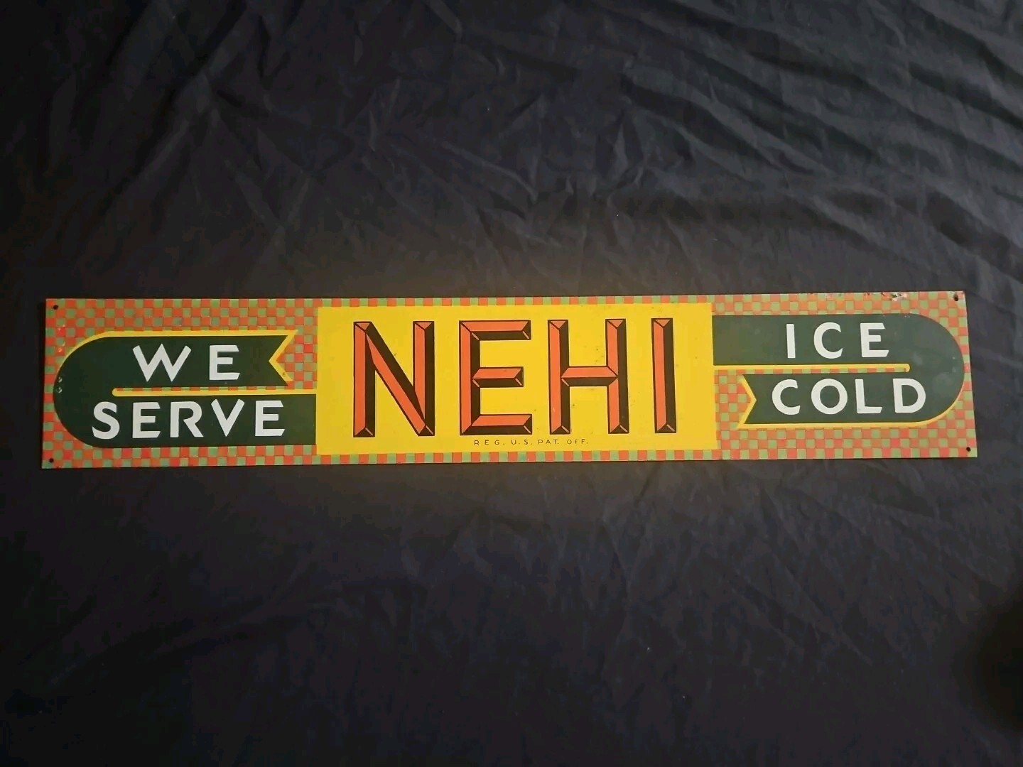 Vintage We Serve NEHI Ice Cold Tin Sign 26in