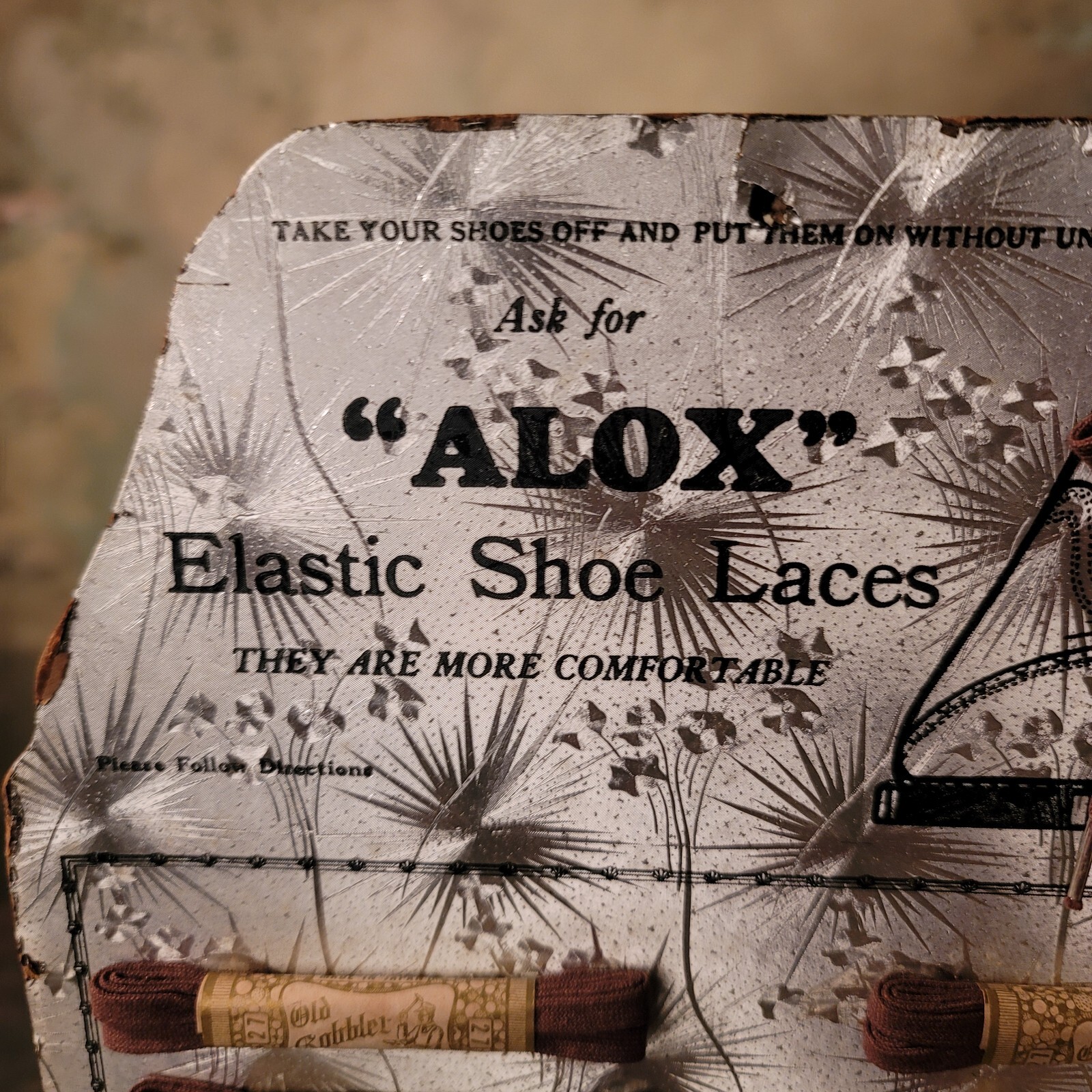 Alox Elastic Shoe Laces Store Display Card With All 14 Laces Shoe Laced on Top