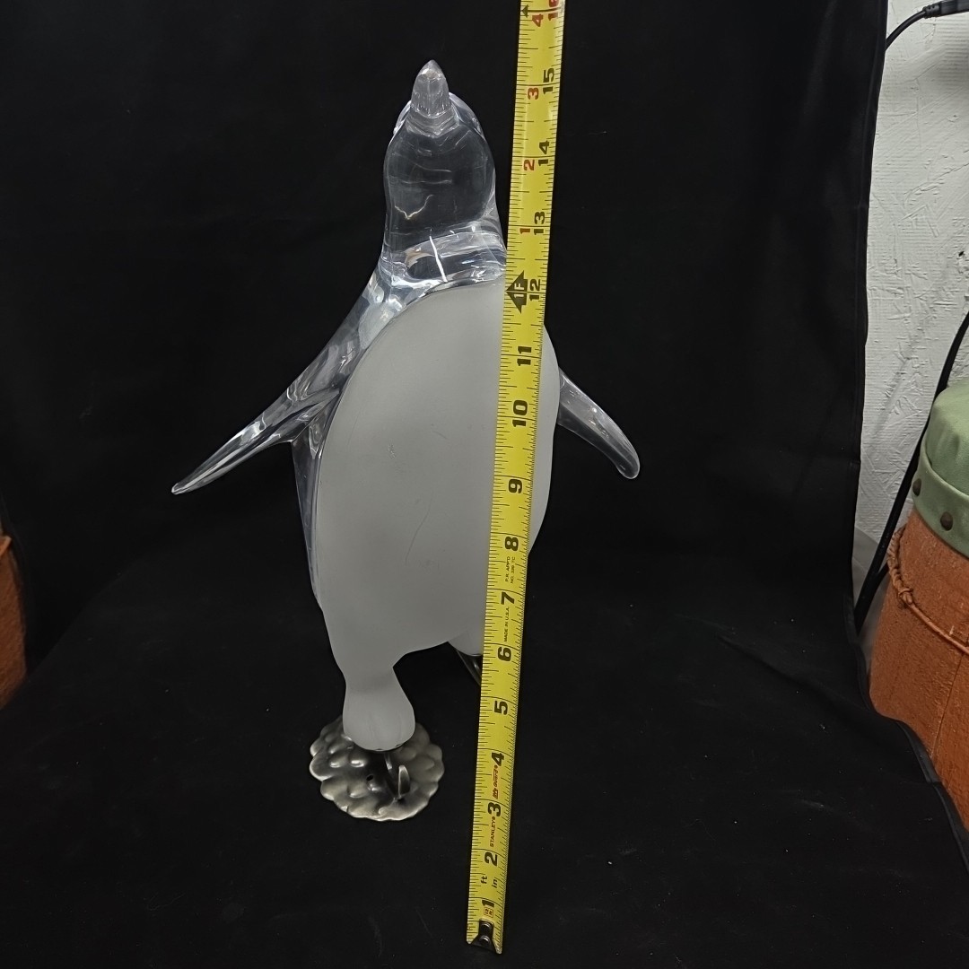 Penguin On Ice Skates Vintage Lucite MCM Clear & Frosted 15″ Tall Movie TV Prop