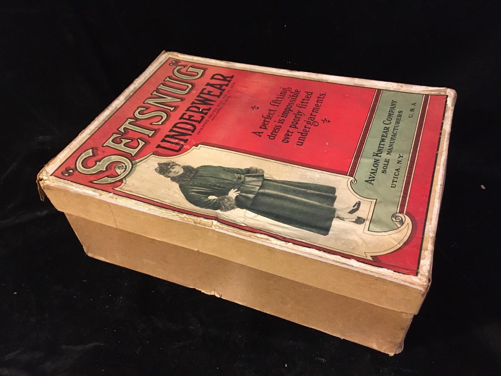 Antique 1915 Setsnug Women’s Underwear Store Empty Display Box Utica, NY