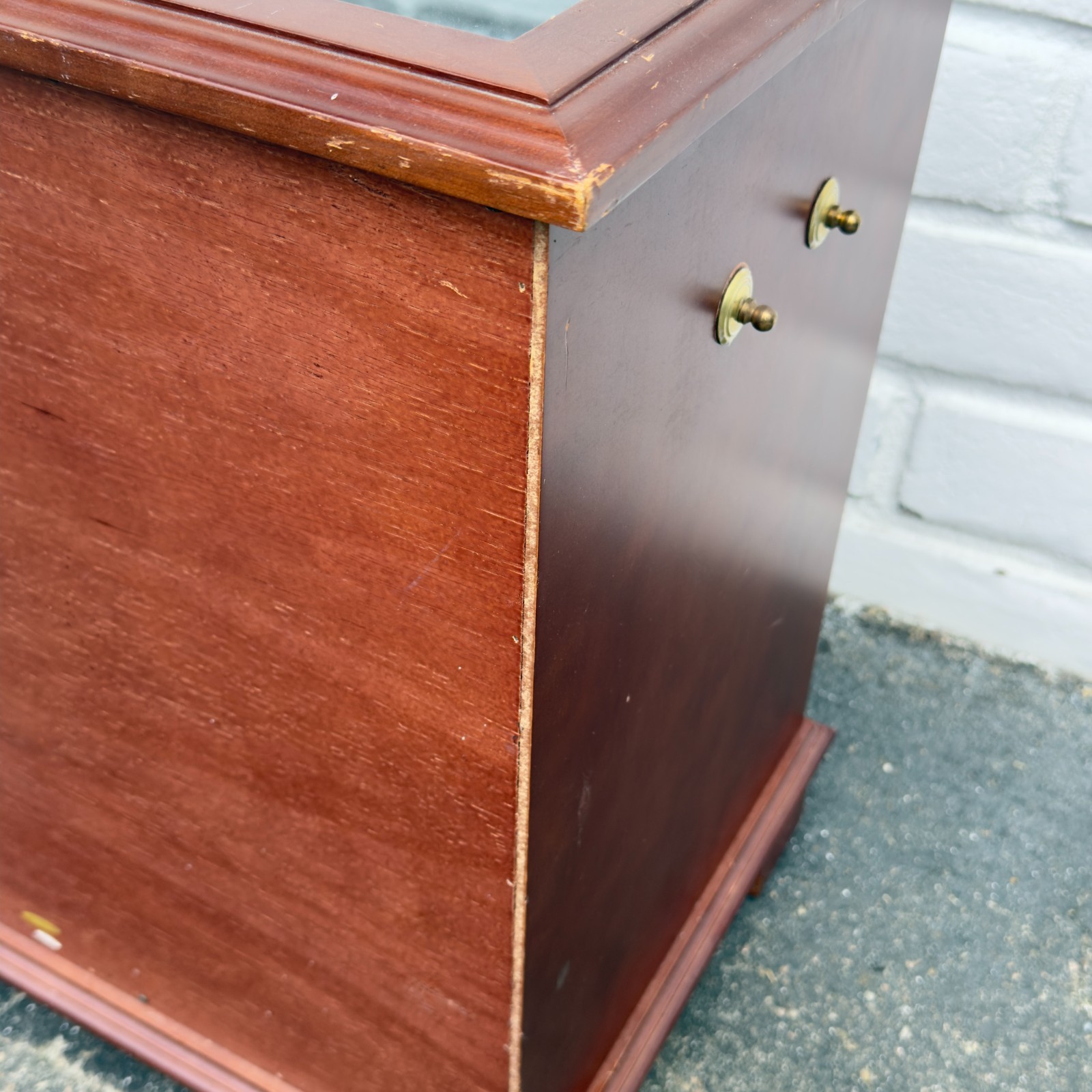 Wood Jewelry Display Cabinet Chest Glass Top 6 Drawers Brass Hardware