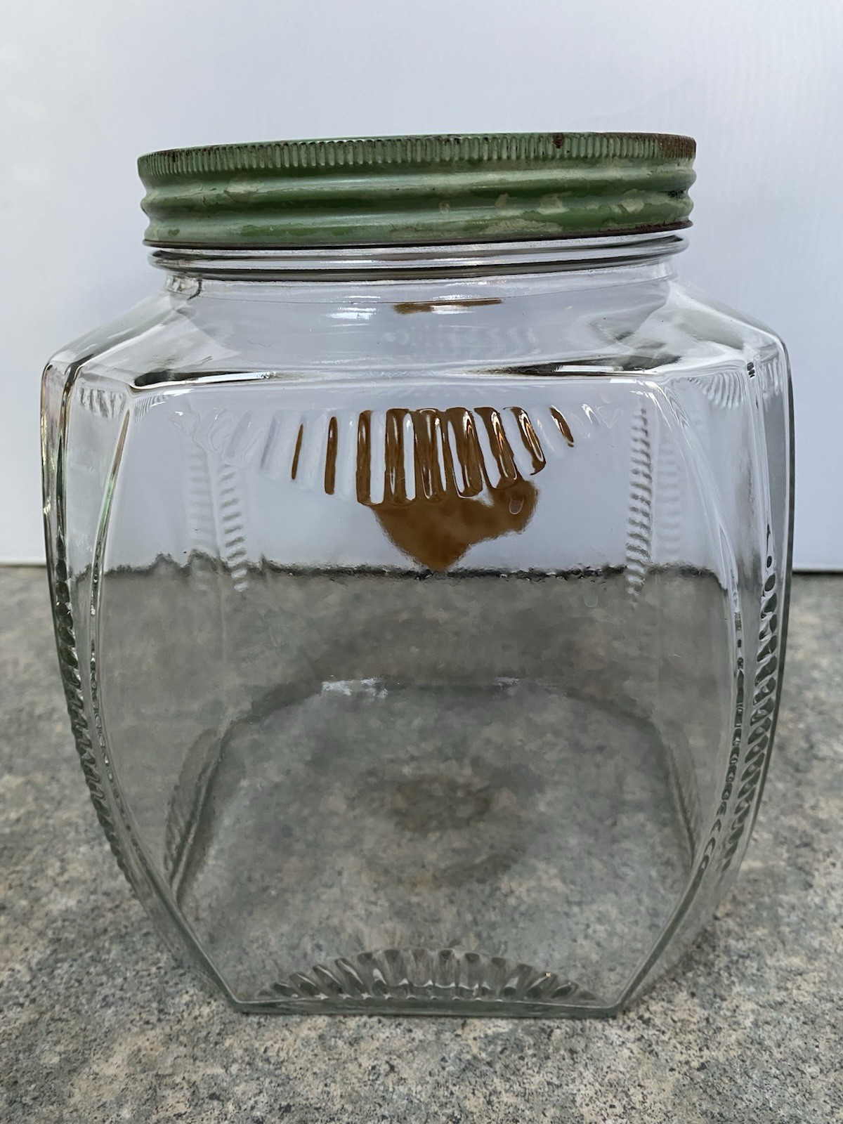 Vintage Square Clear Ribbed Clear Glass Jar w/ Metal Lid Meletios Rolled Herring