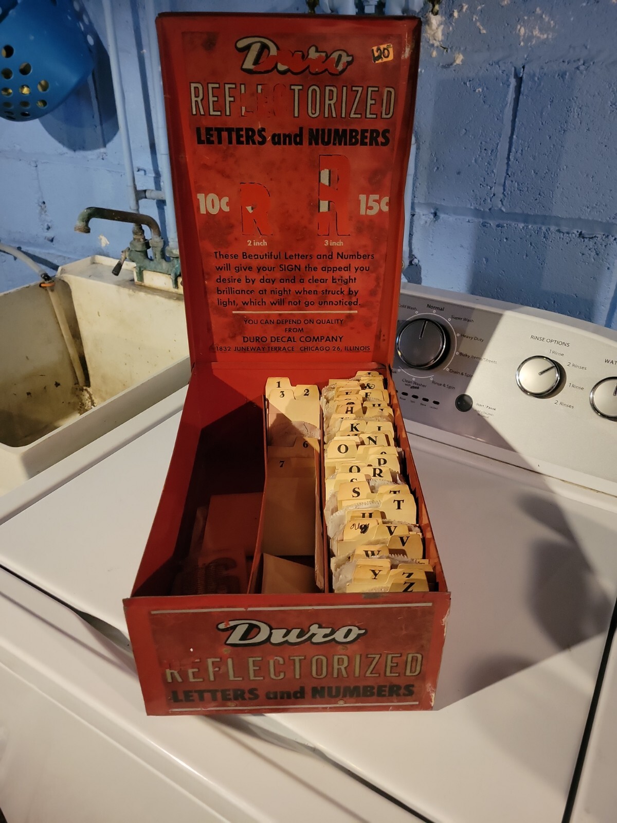 Vintage Duro Store Display Letters Numbers Tin Metal Red Box Reflectorized