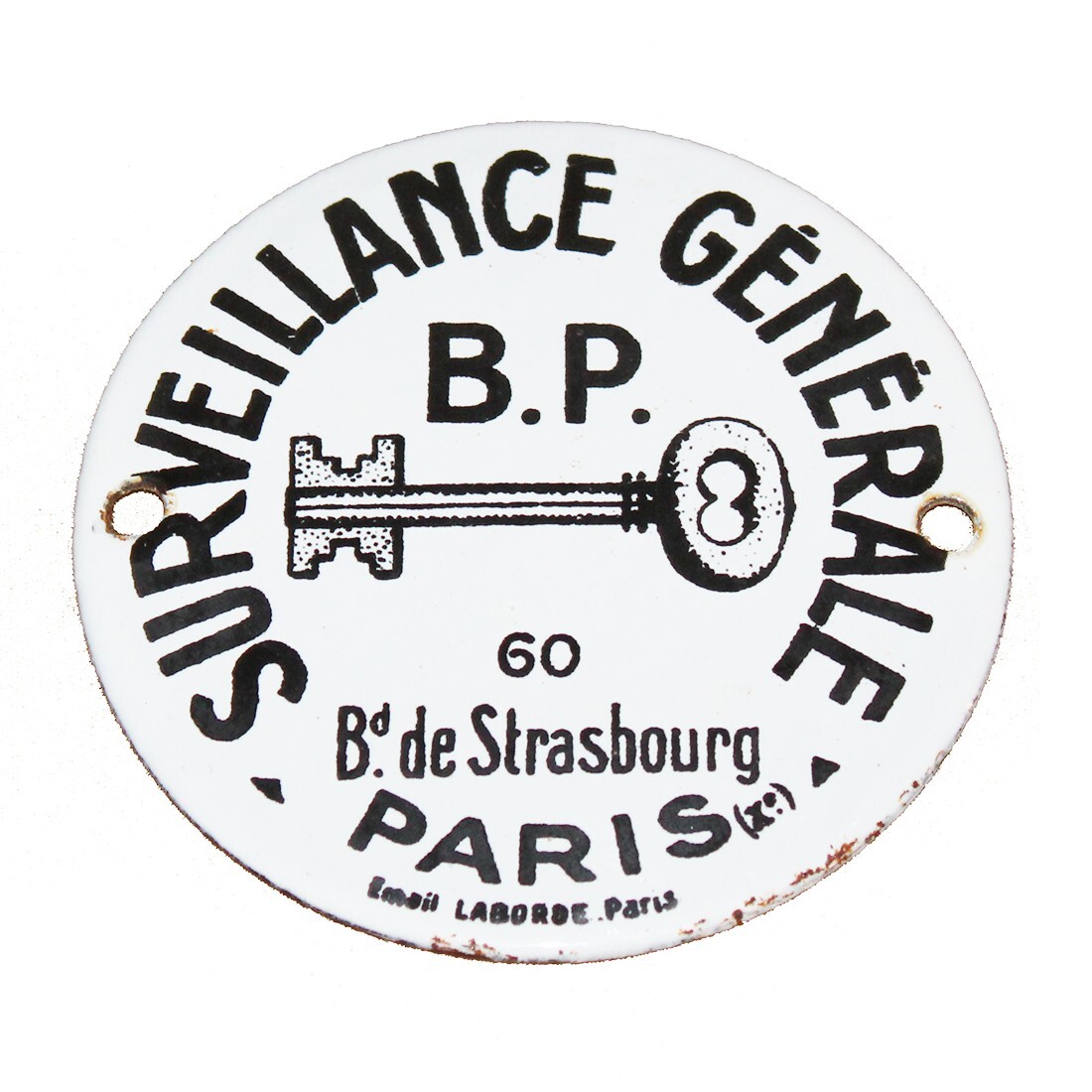 Antique small enamelled plate / General Surveillance B.P. / Paris