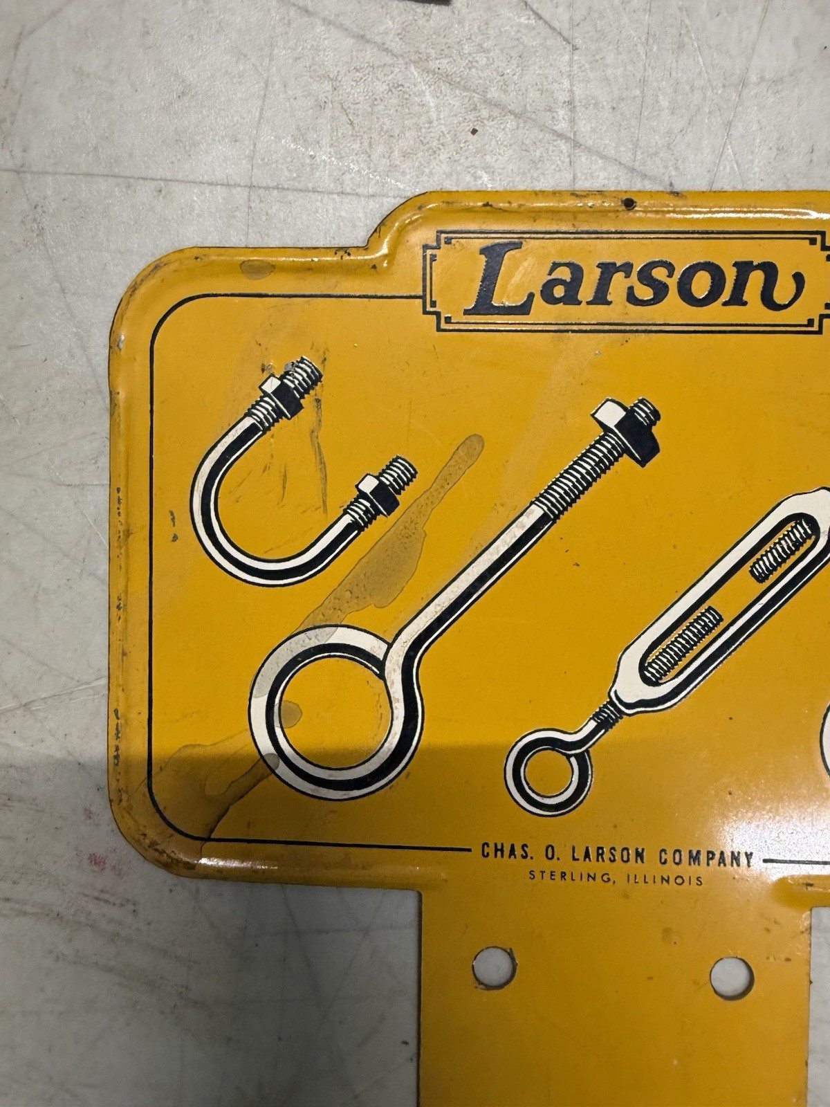 Vintage Larson Company Sterling Illinois Rack Sign Store Display