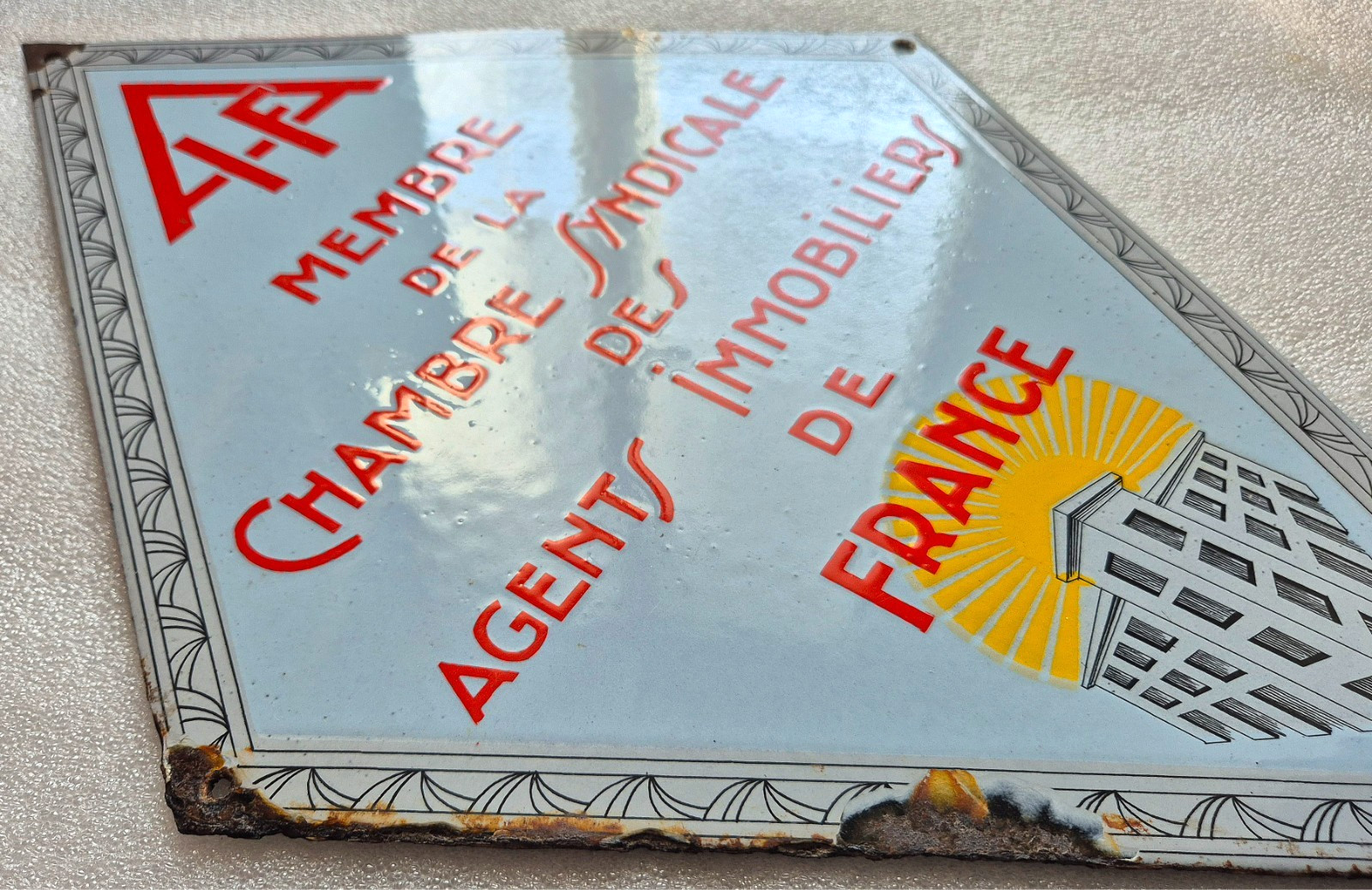 RARE enamel plaque “Chambre Syndicale Agents Realtiers” – Art Deco – 46x28cm