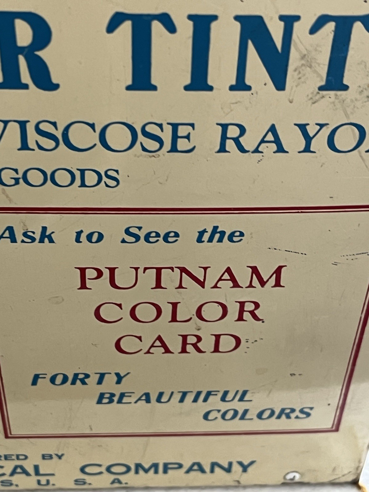Vintage Putnam Fadeless Dyes Antique Store Countertop Display Advertising Tin