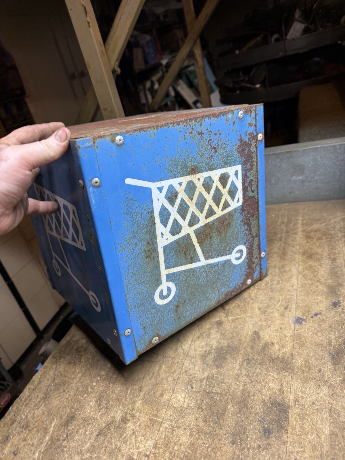 Vintage Grocery Store Shopping Cart Return Corral Display Metal Tin Sign USA