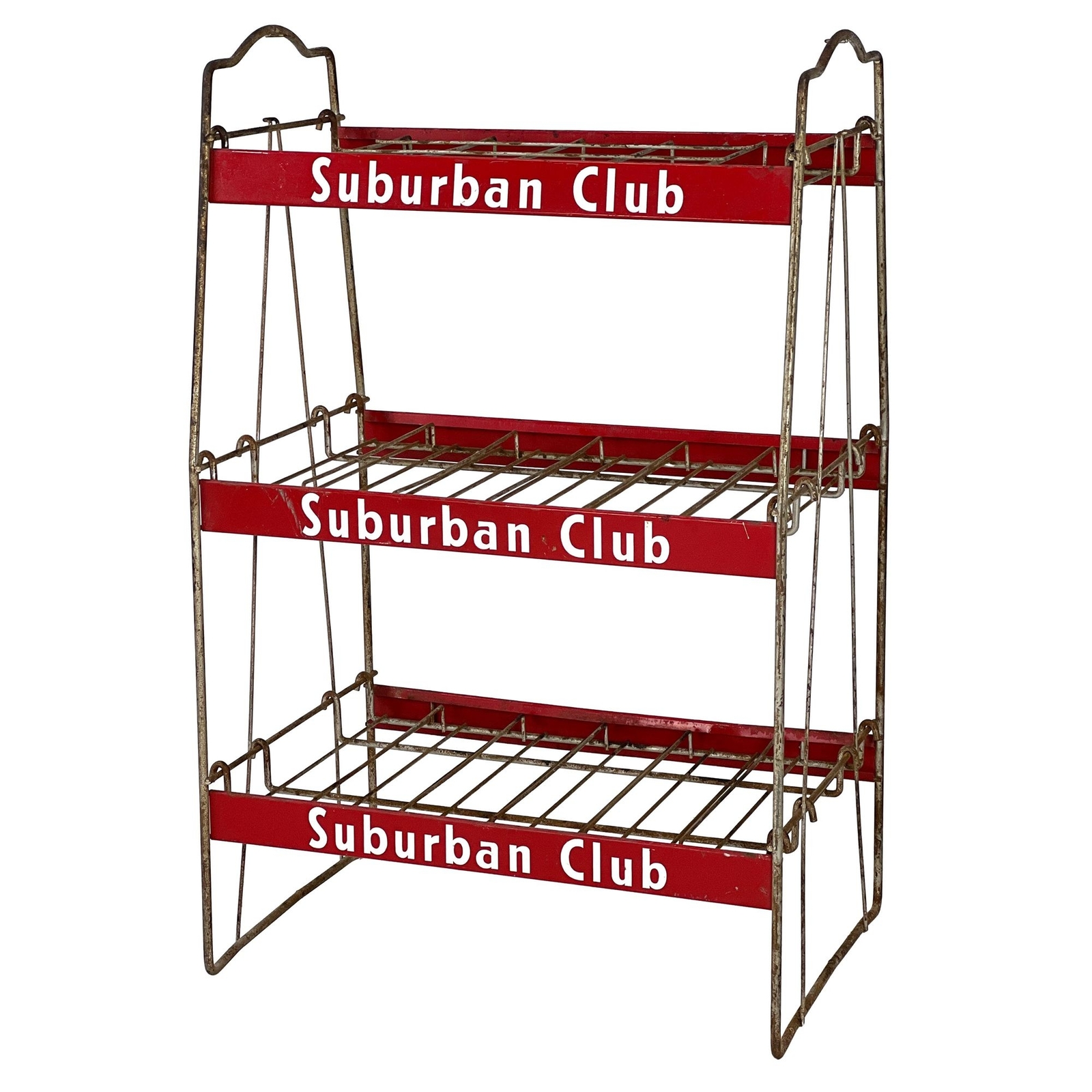 Vtg 40s Industrial Suburban Club Soda Wire Shelf Rack Advertising Store Display