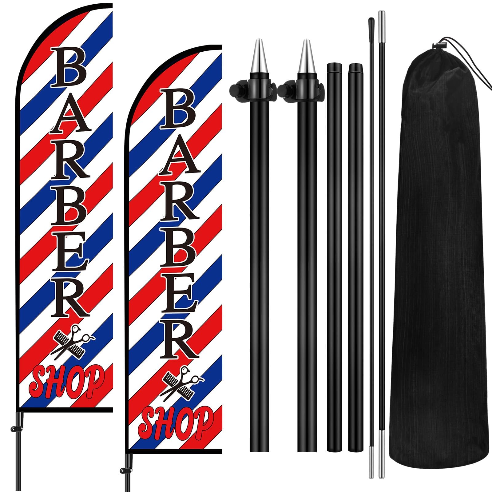 VitalCozy 2 Set Barber Flag Barbershop Swooper Flag Banner with Pole Kit 7ft